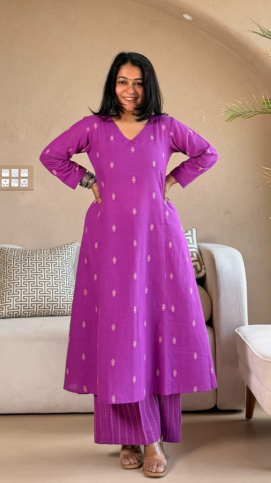 Nargis Handwoven Cotton Kurta- Lavender