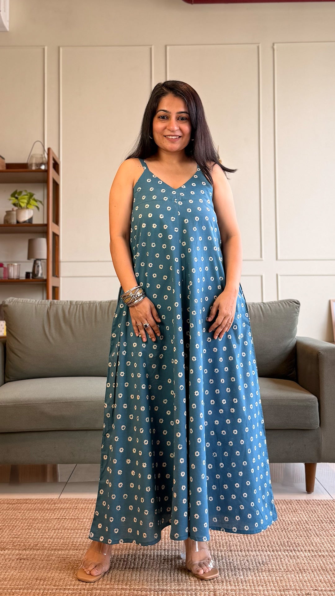 Sofia Cotton Flared Dress - Blue