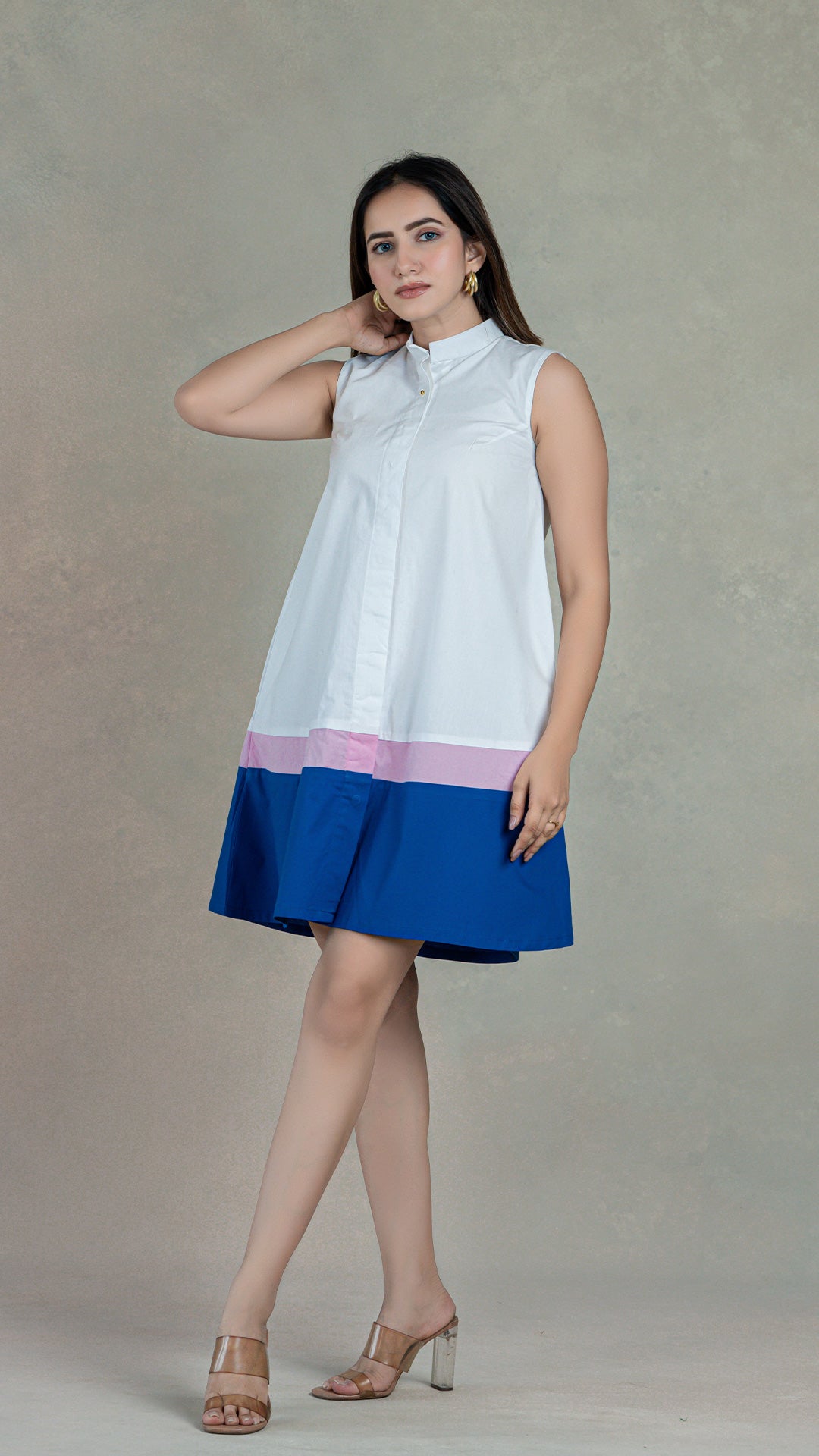 White/Pink/Blue Skater Dress In Organic Cotton