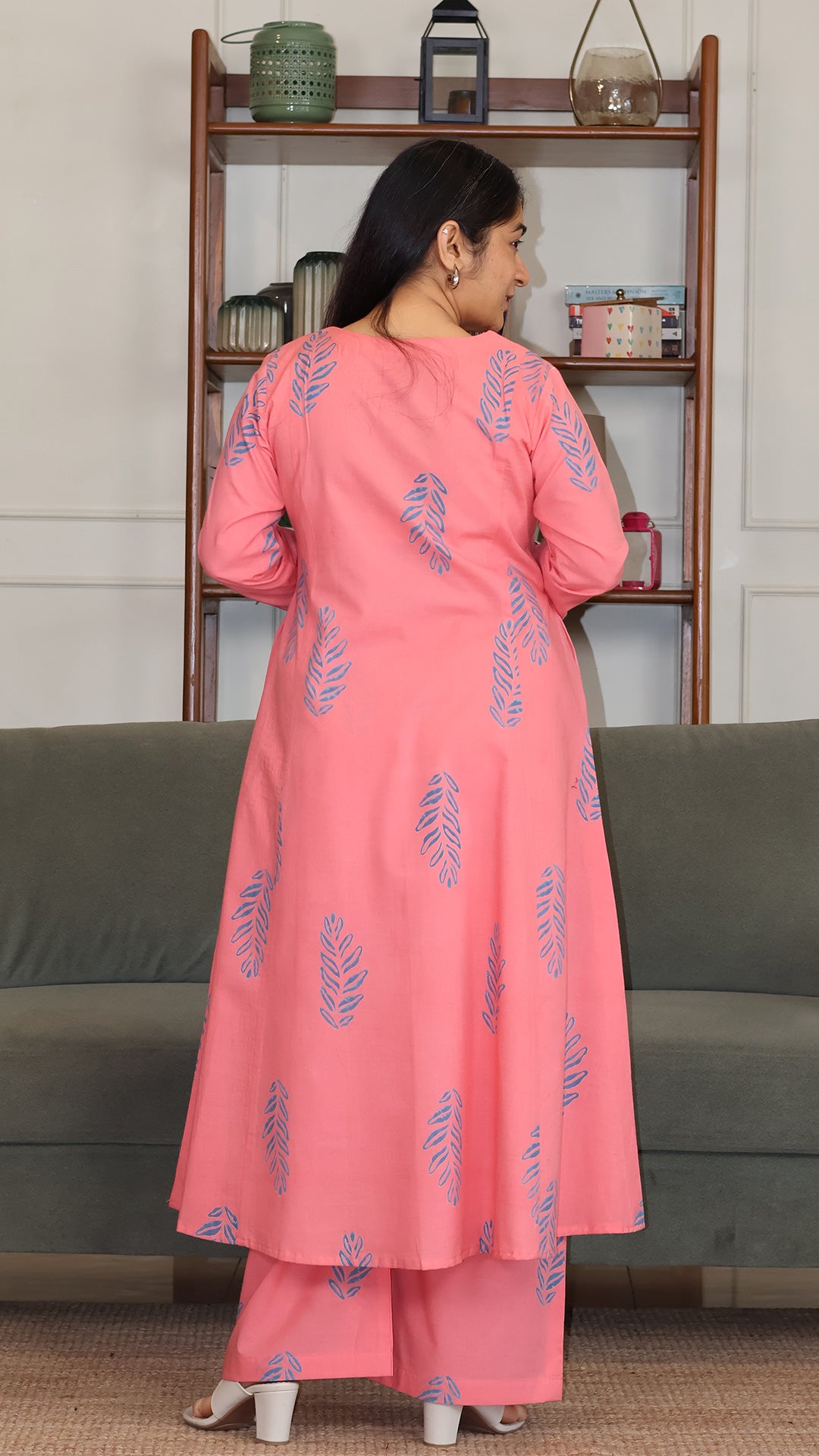 Nora Hand Block Cotton Kurta - Peach