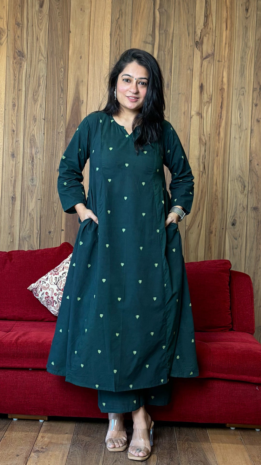 The Hearts Dabu Kali Kurta In Green