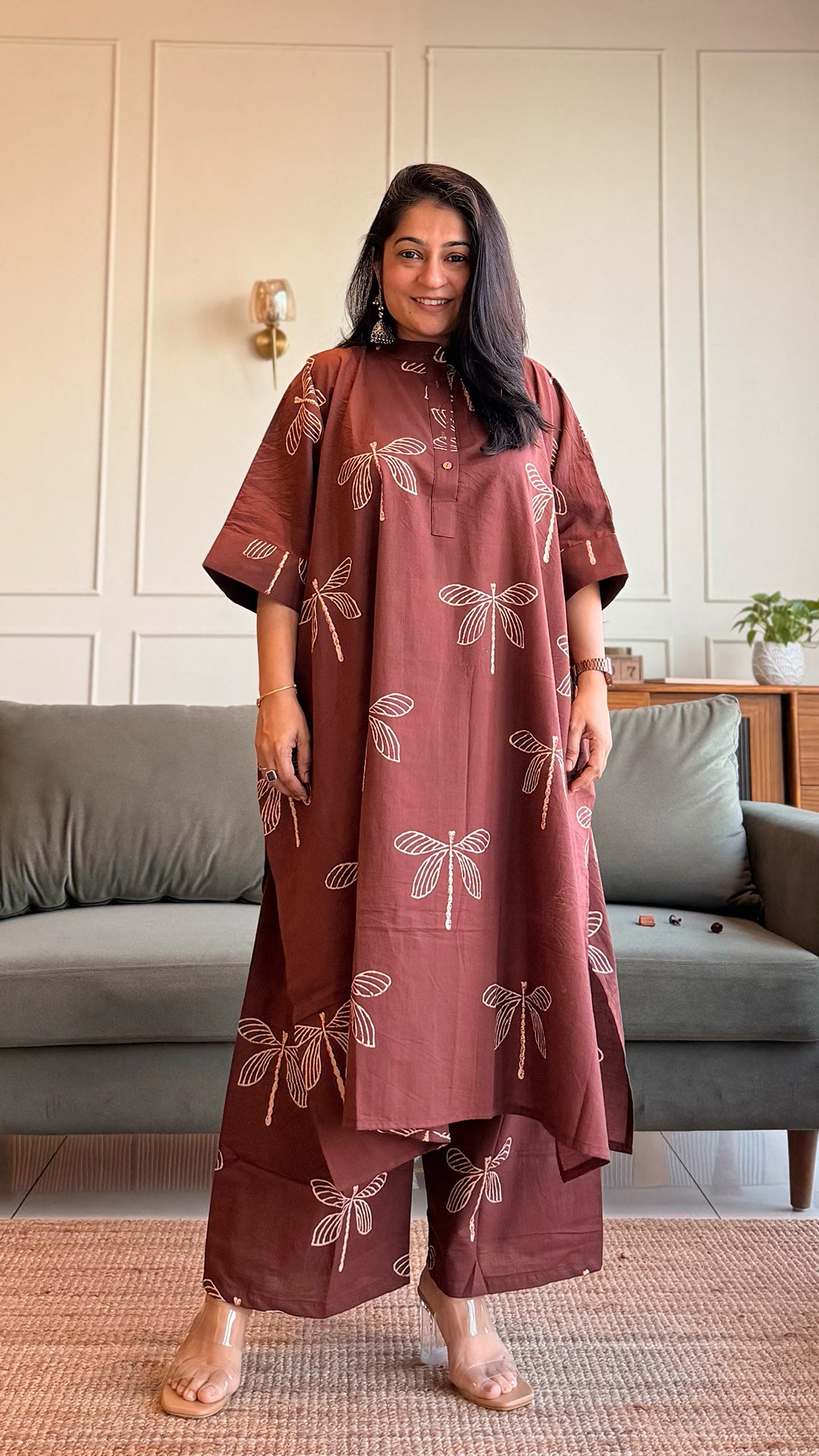 Kate Cotton Kaftan Co-ord - Burgundy