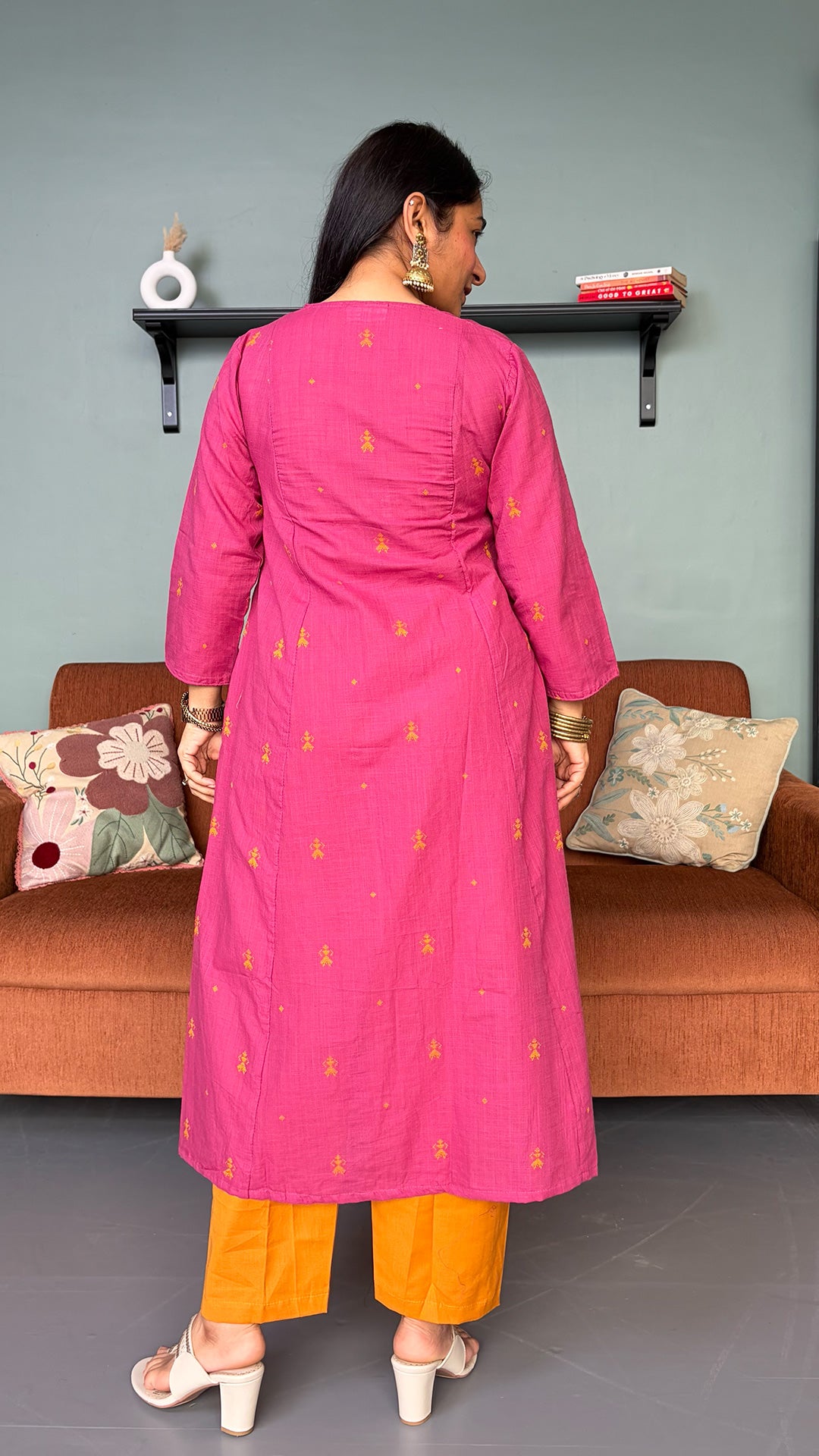 Sonam Pink Hand Woven Kali Cotton Kurta