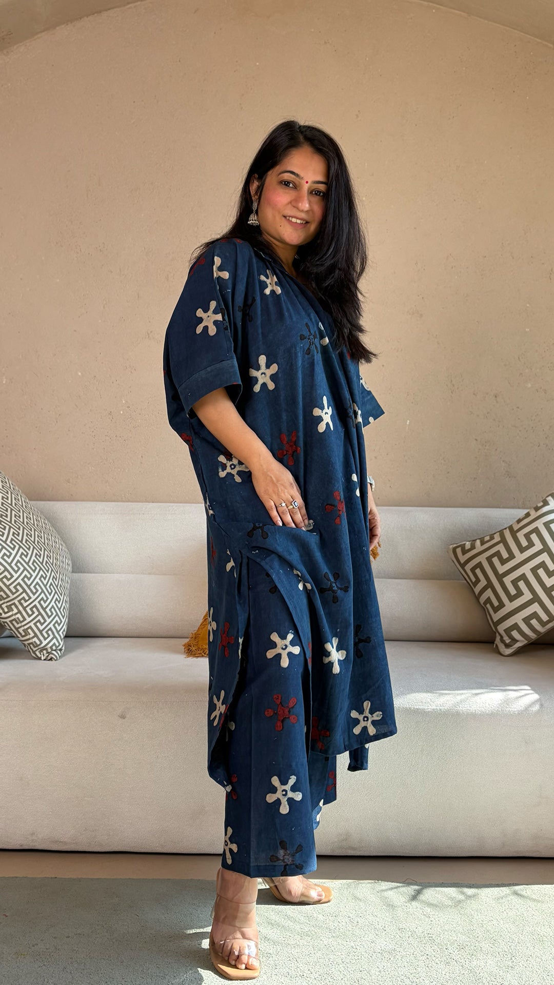 Mirah Ajrakh kaftan co-ord In Cotton - Indigo