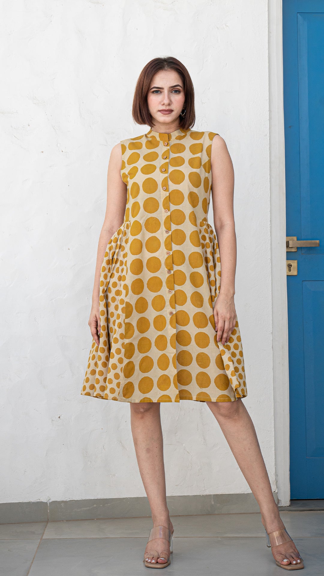 Mustard Polka Cotton Skater Dress