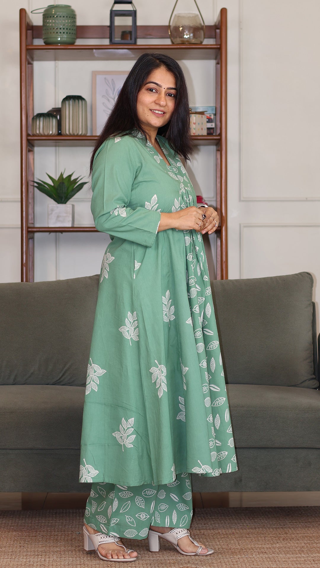 Ivana Hand Block Cotton Kurta - Sage Green