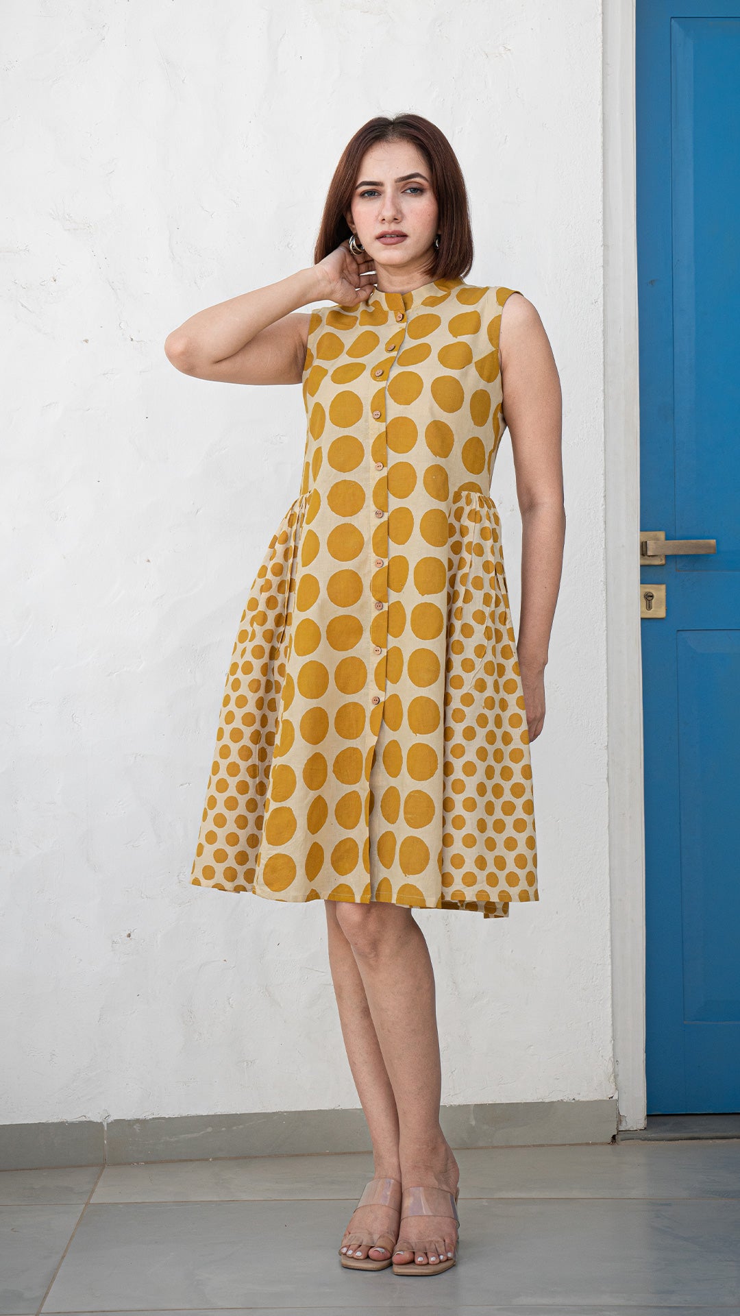 Mustard Polka Cotton Skater Dress