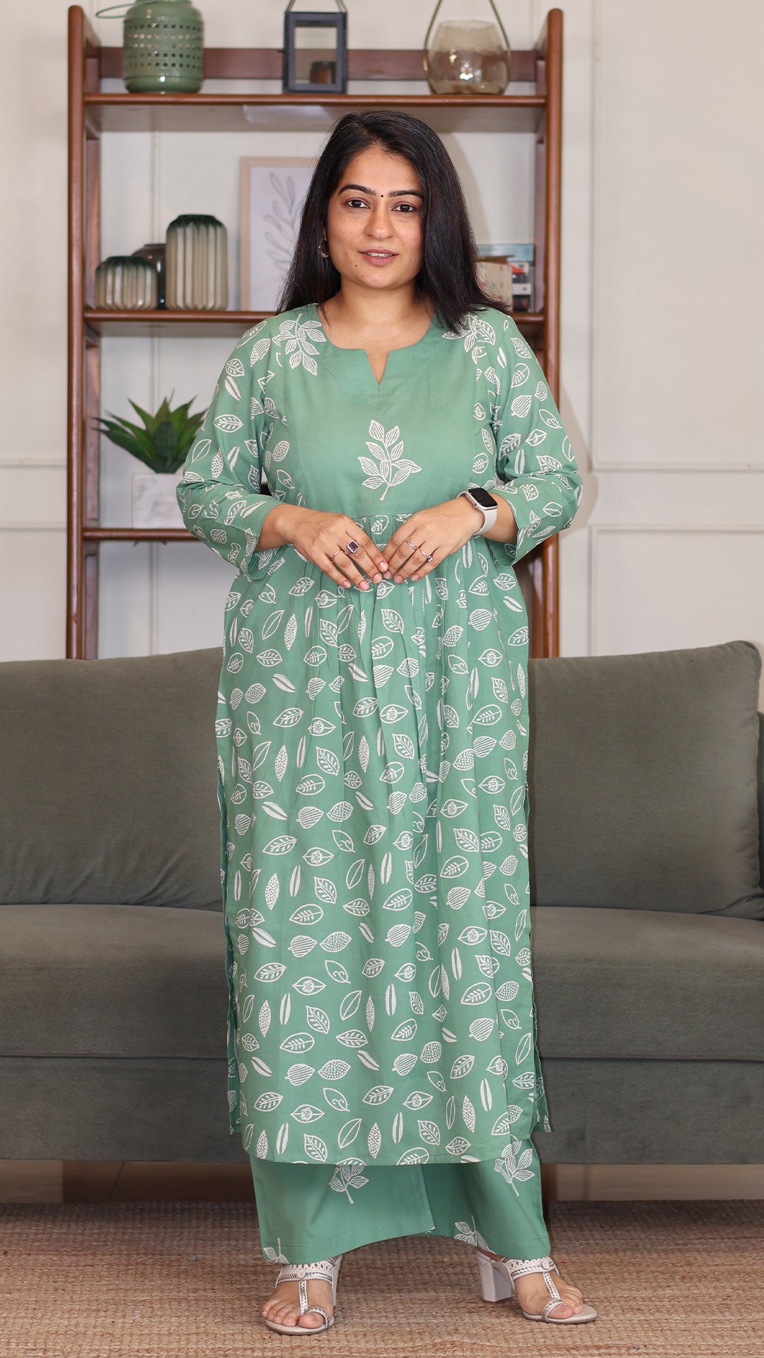Amaira Hand Block Cotton Kurta - Sage Green
