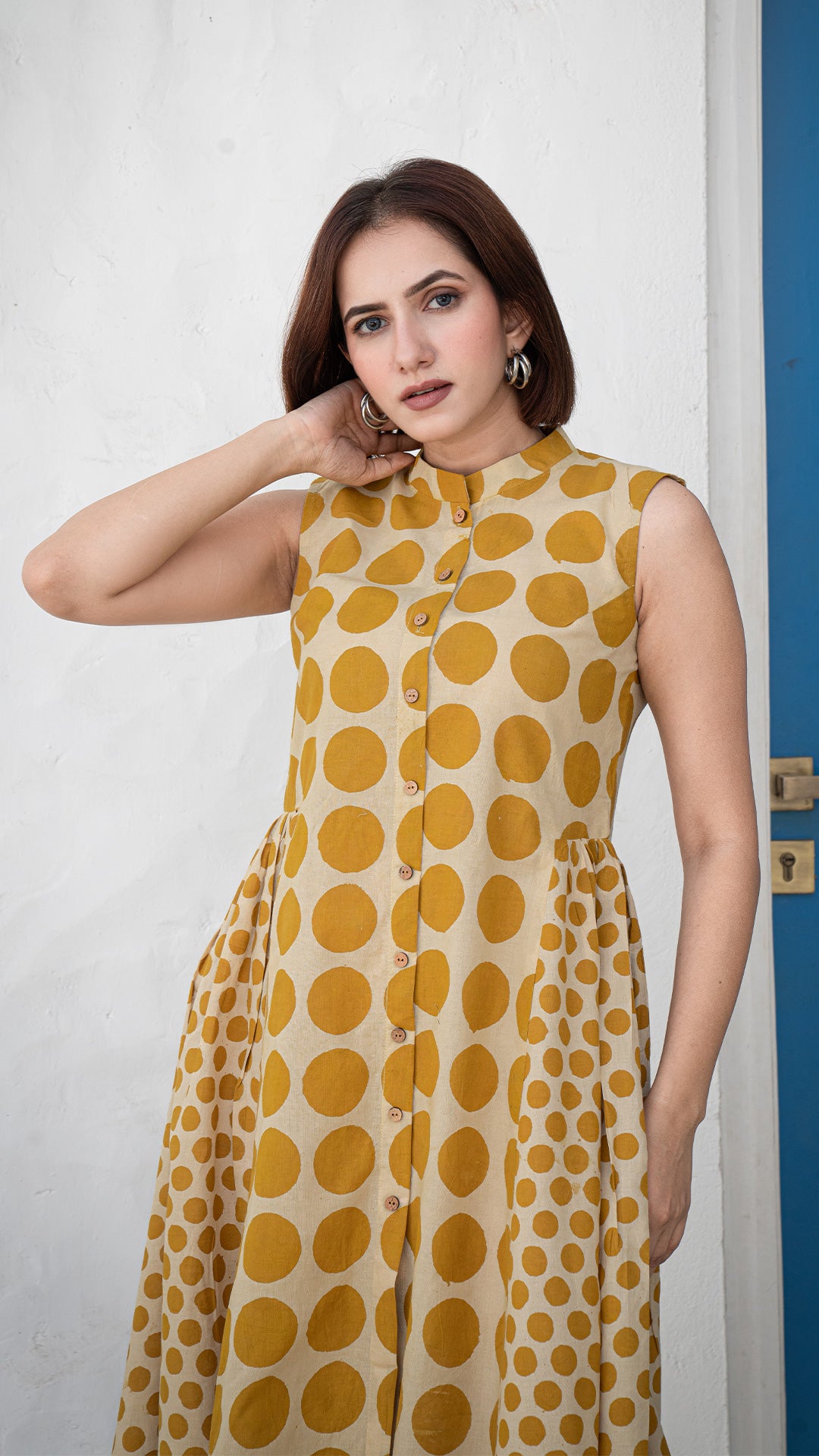 Mustard Polka Cotton Skater Dress
