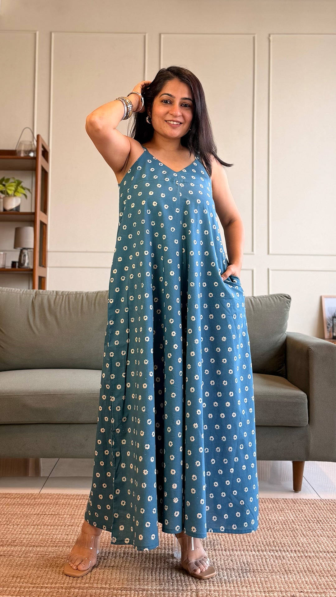 Sofia Cotton Flared Dress - Blue