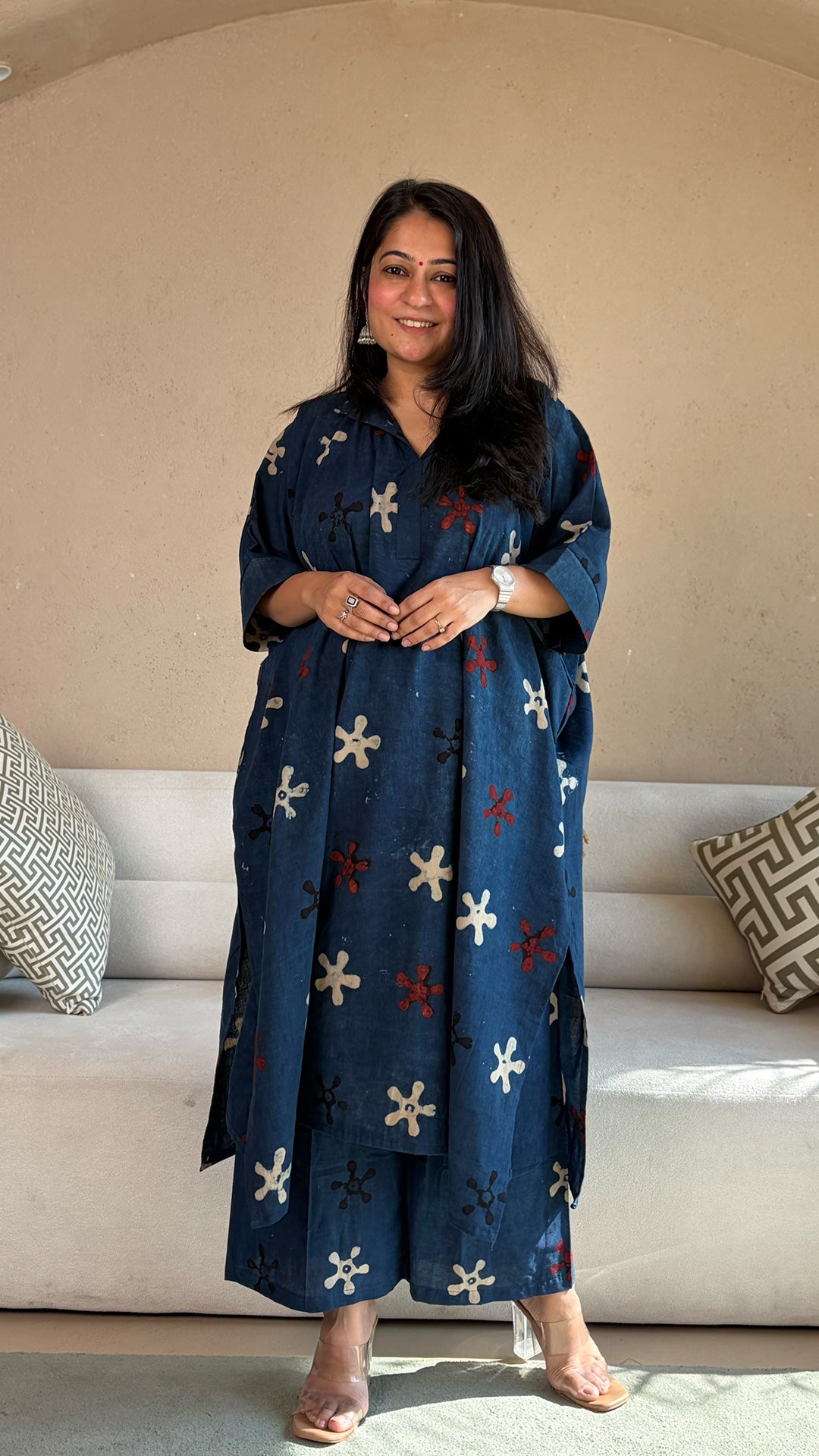 Mirah Ajrakh kaftan co-ord In Cotton - Indigo