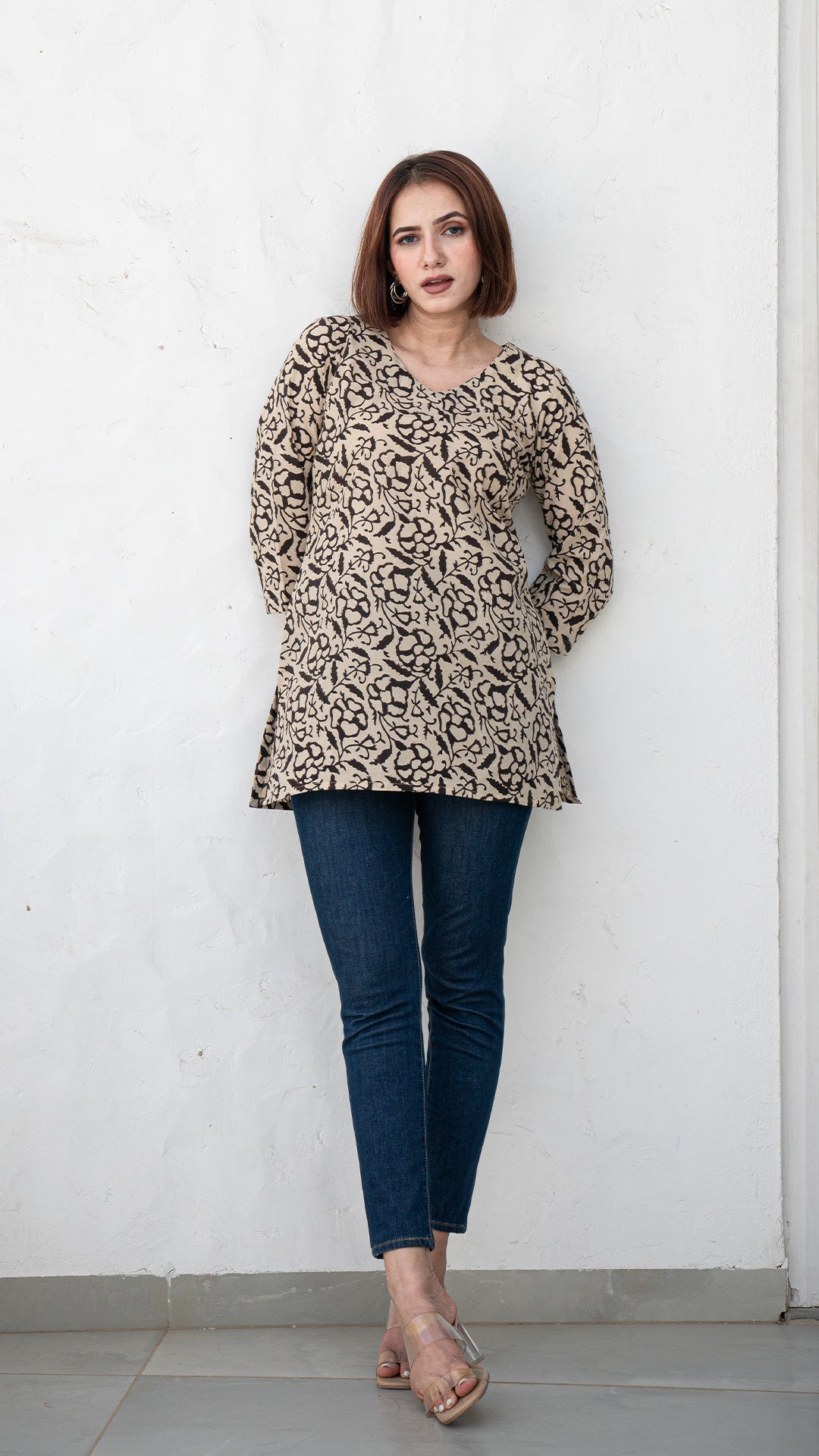 Ishani Floral Jaal Cotton Short Top - Black