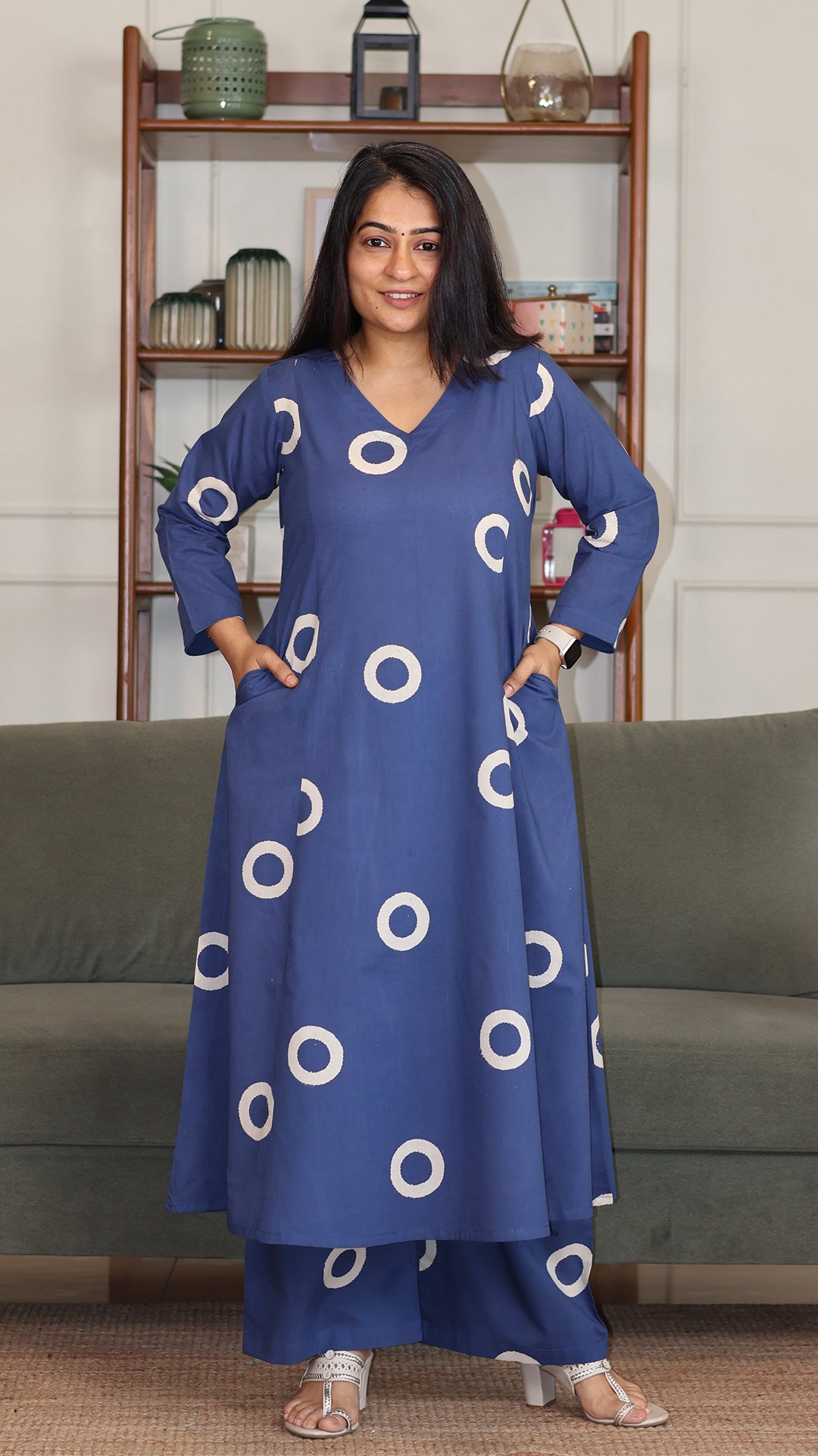 Aavya Hand Block Cotton Kurta - Indigo