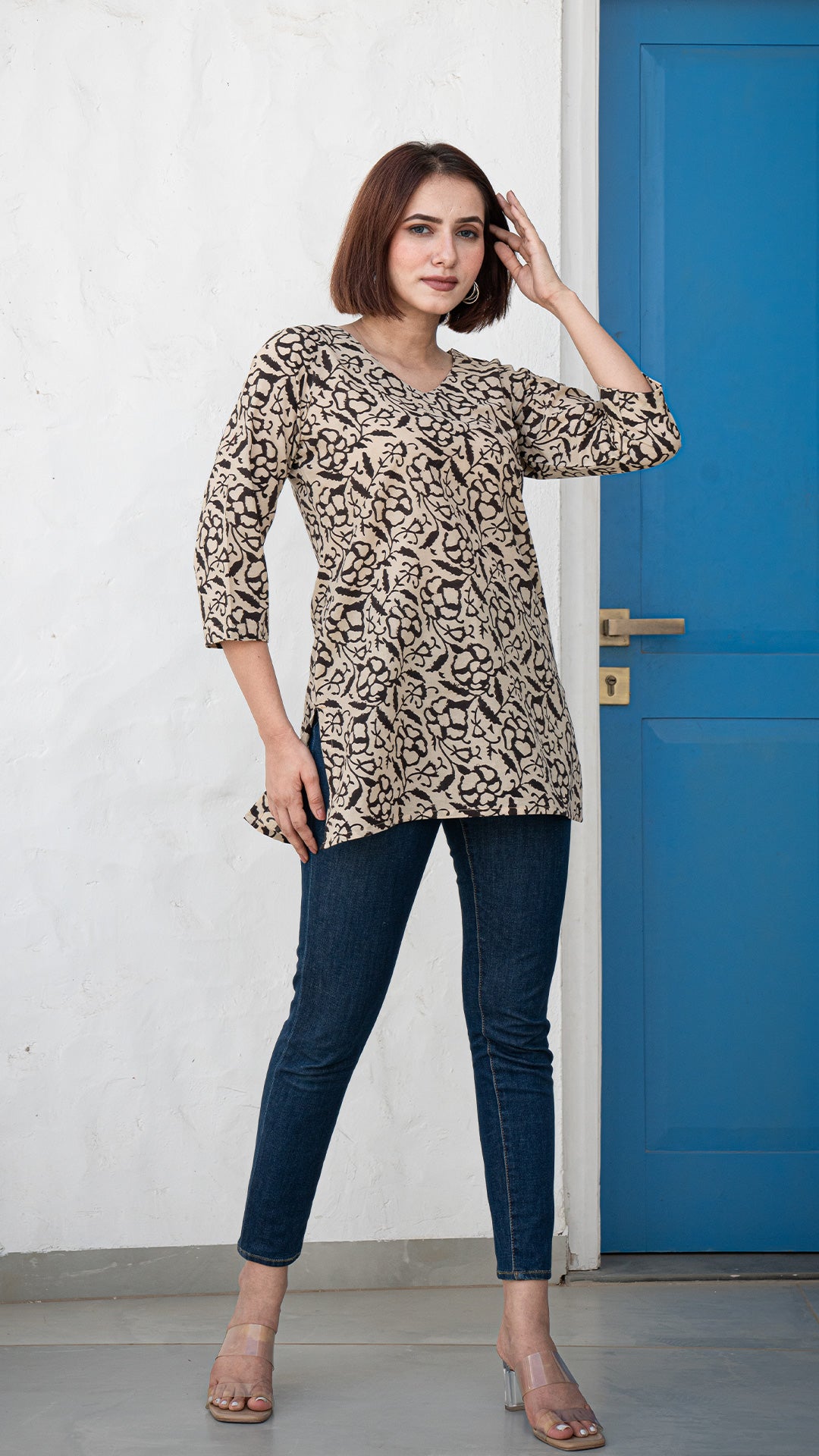 Ishani Floral Jaal Cotton Short Top - Black