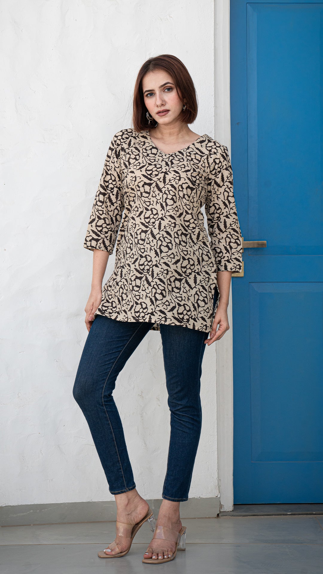 Ishani Floral Jaal Cotton Short Top - Black