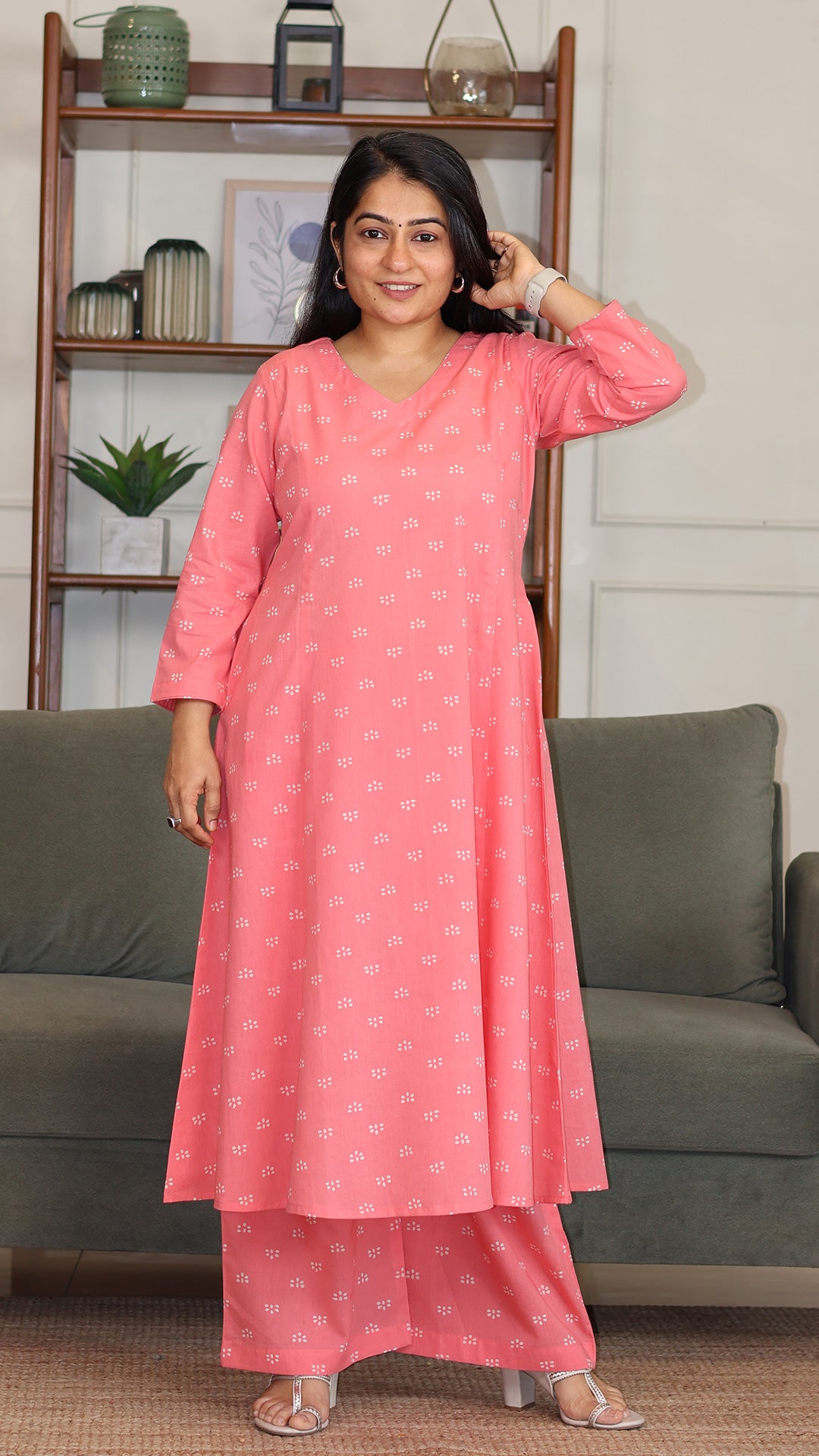 Samaira Hand Block Cotton Kurta - Peach