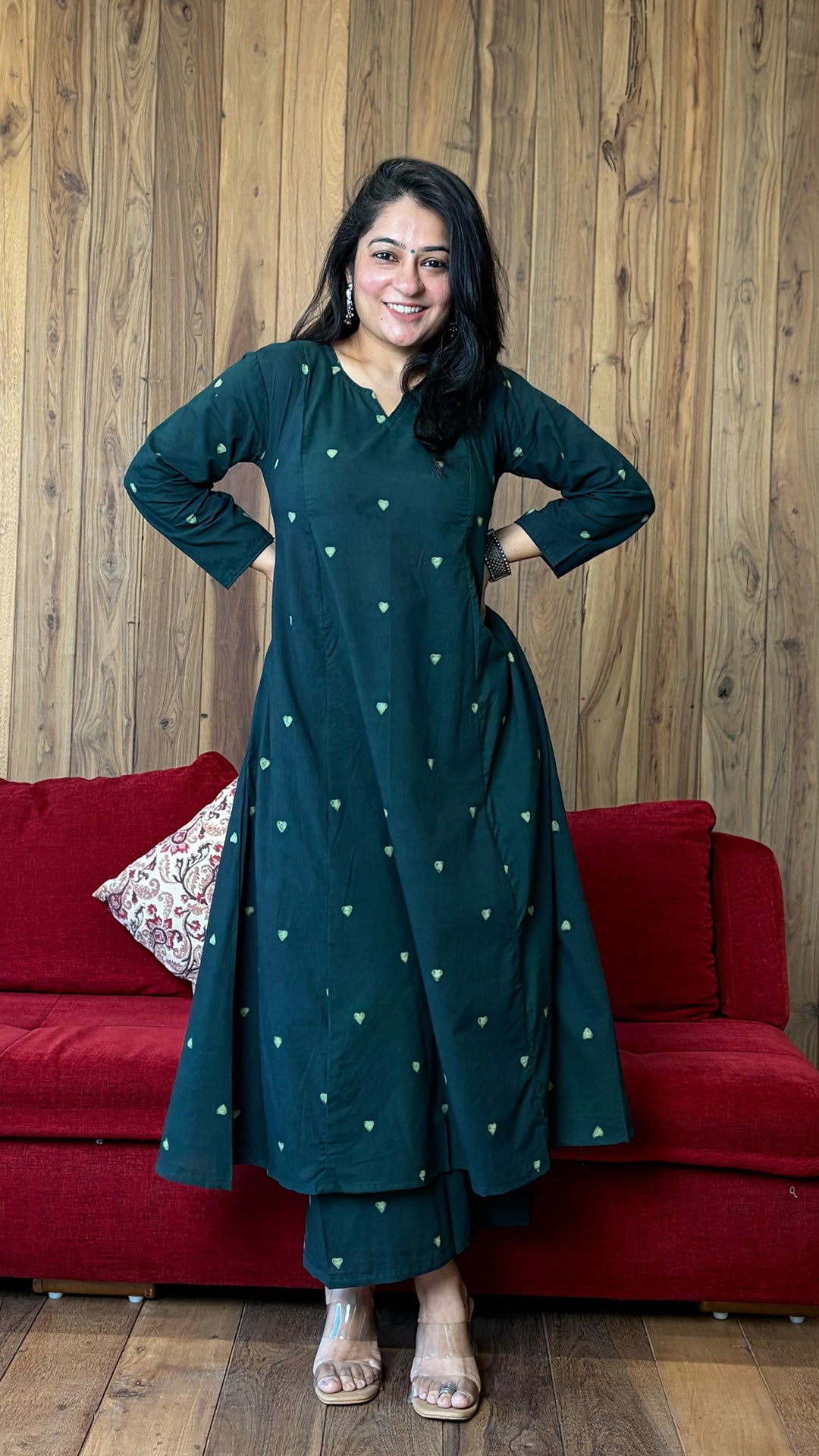 The Hearts Dabu Kali Kurta In Green