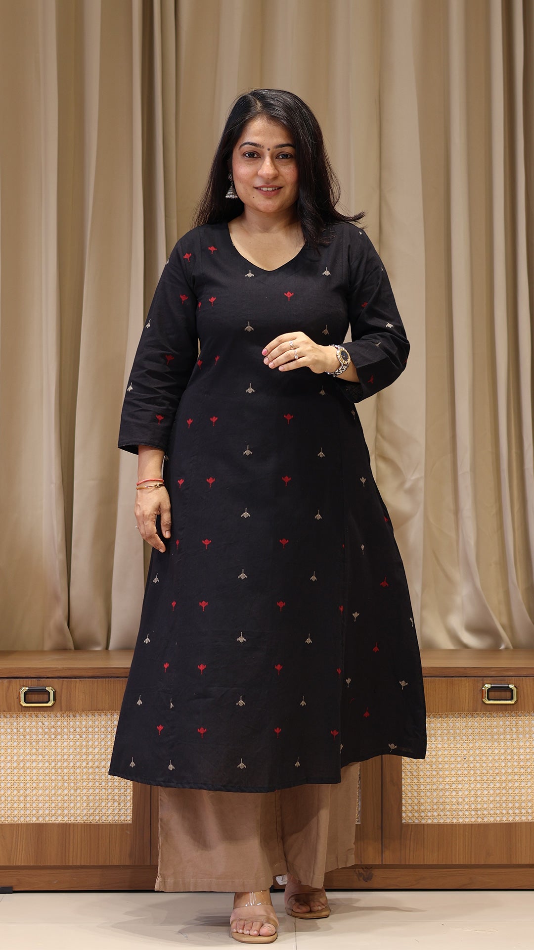 Swara Handwoven Cotton Kurta - Black