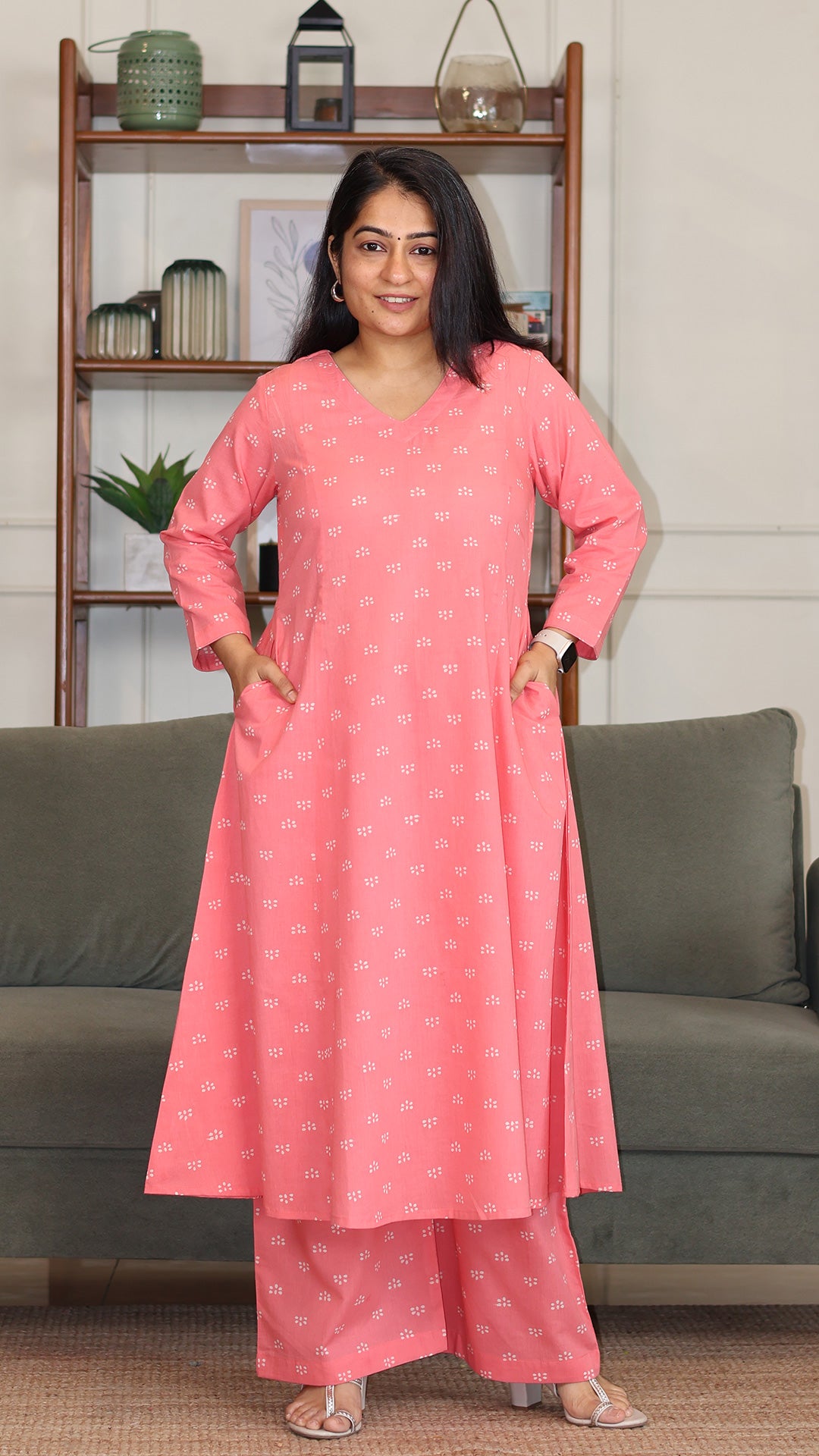 Samaira Hand Block Cotton Kurta - Peach