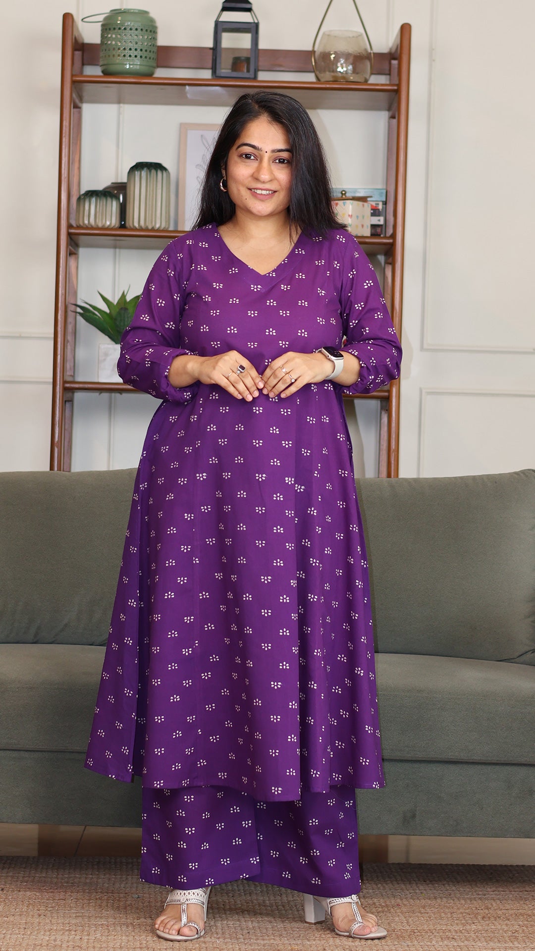 Bhavya Hand Block Cotton Kurta - Purple