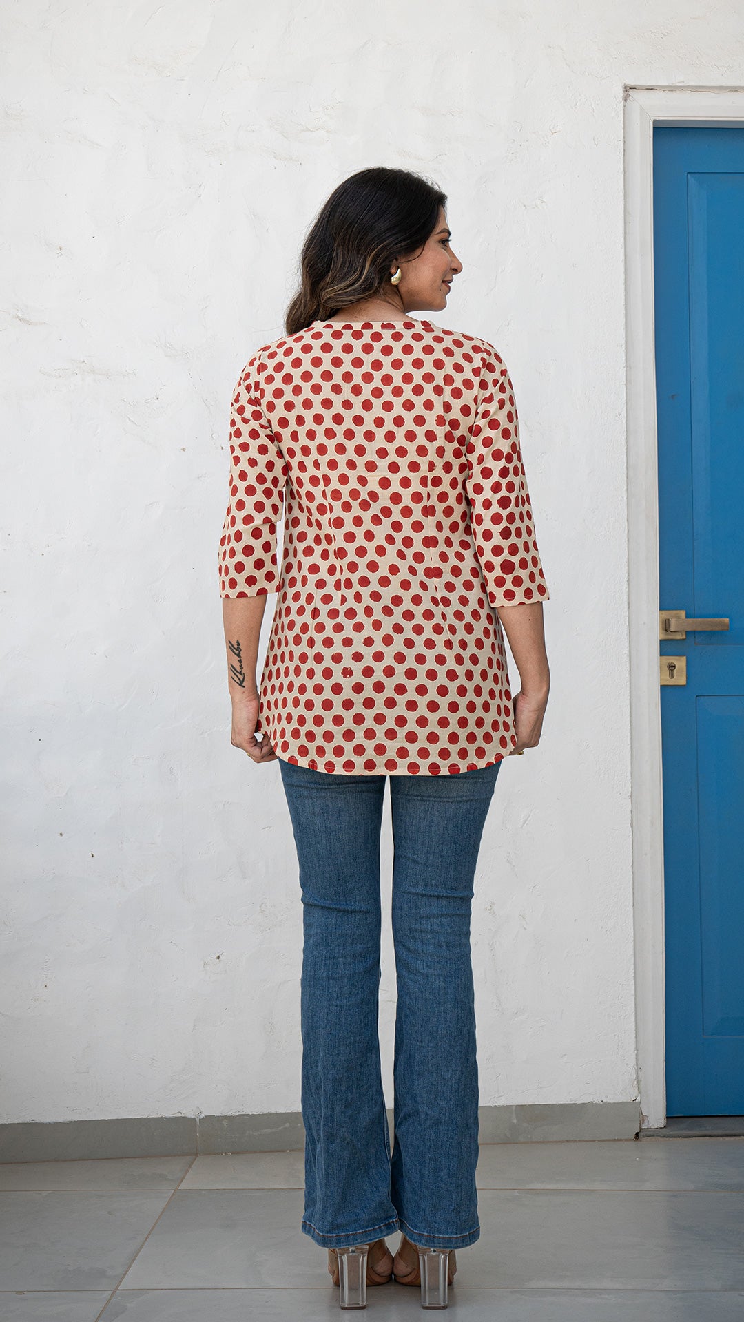 Avika Polka Dots Cotton Short Top - Red