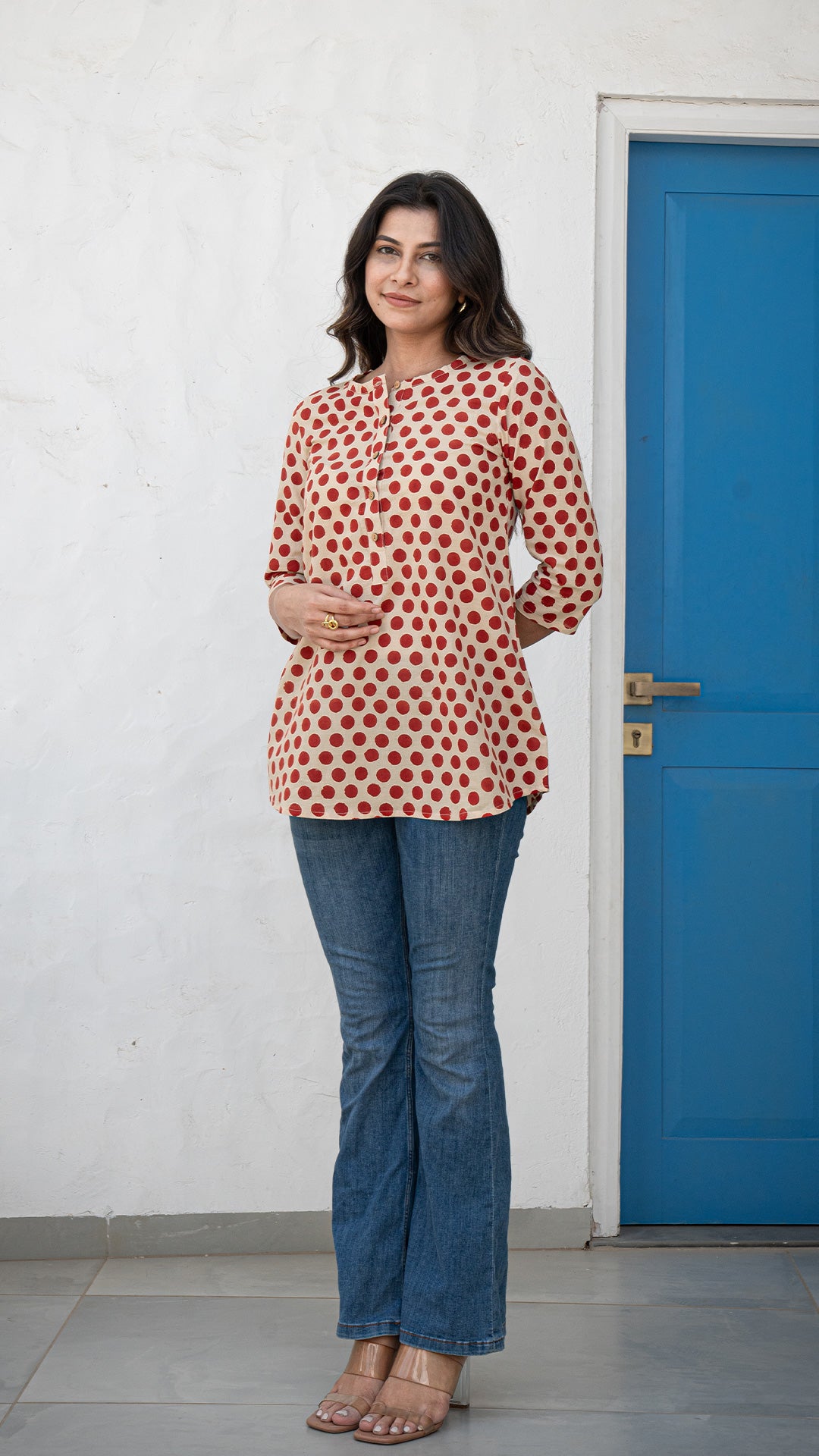 Avika Polka Dots Cotton Short Top - Red