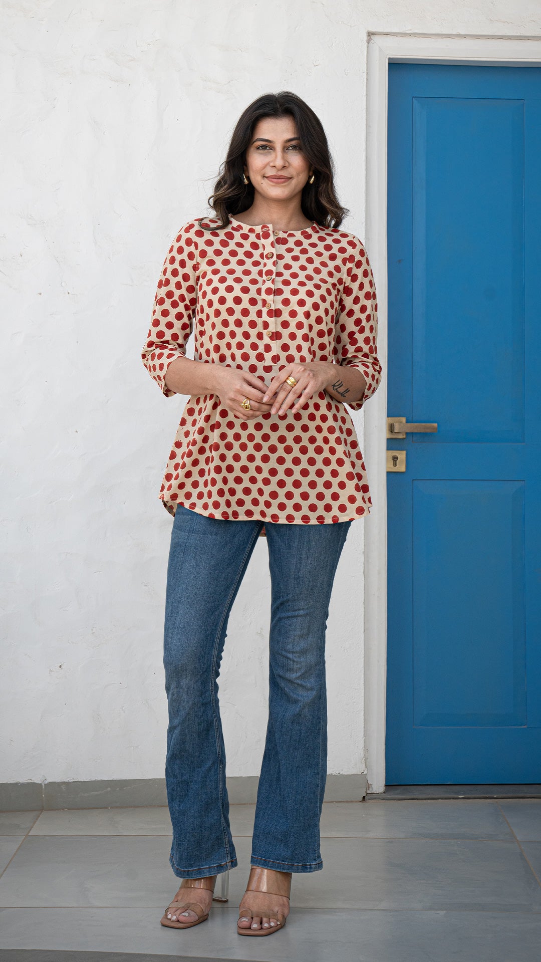 Avika Polka Dots Cotton Short Top - Red