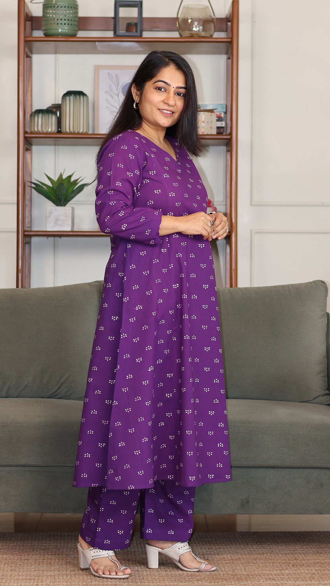 Bhavya Hand Block Cotton Kurta - Purple