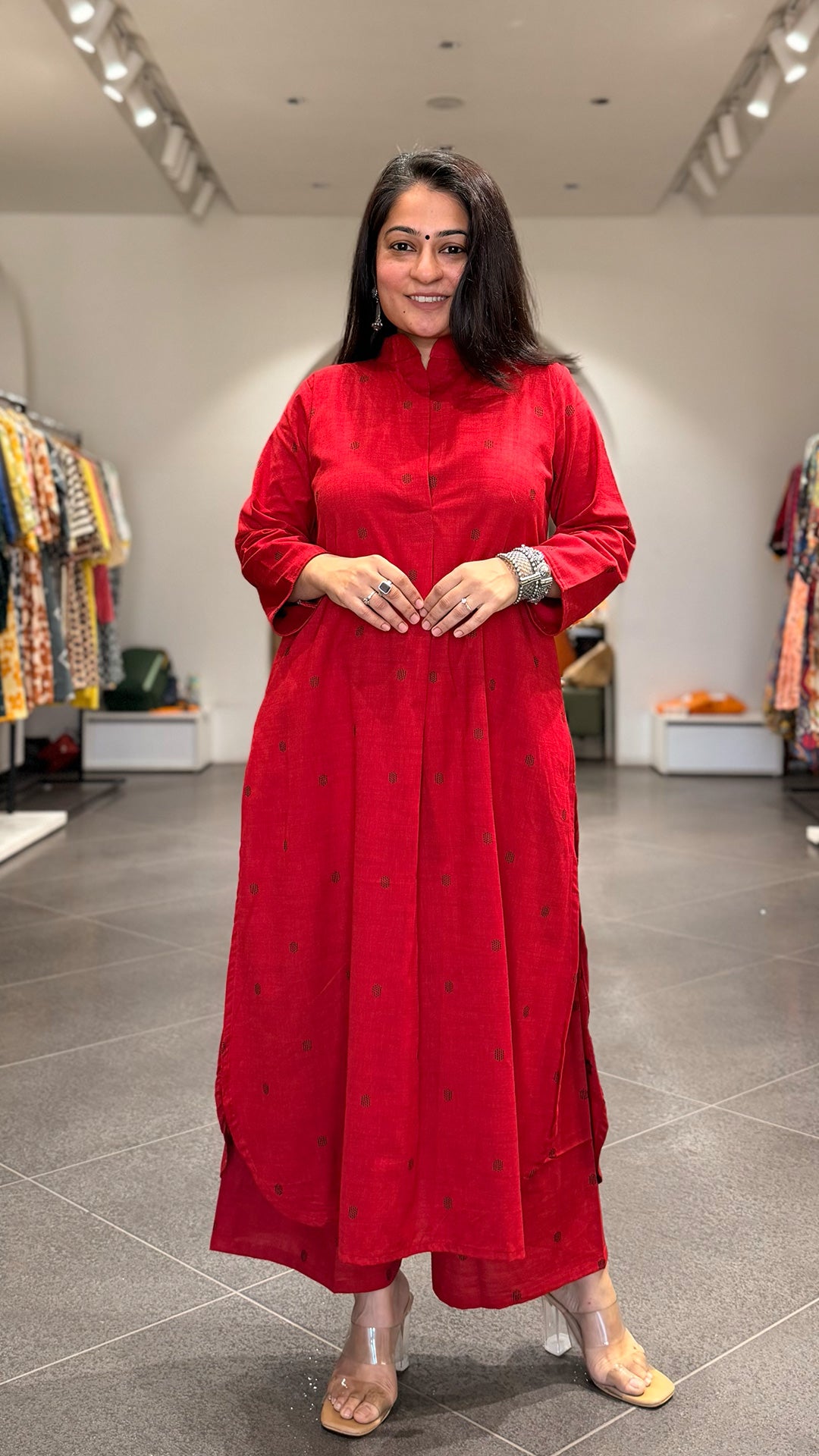 Yuzaa Hand Woven Cotton Kurta - Red