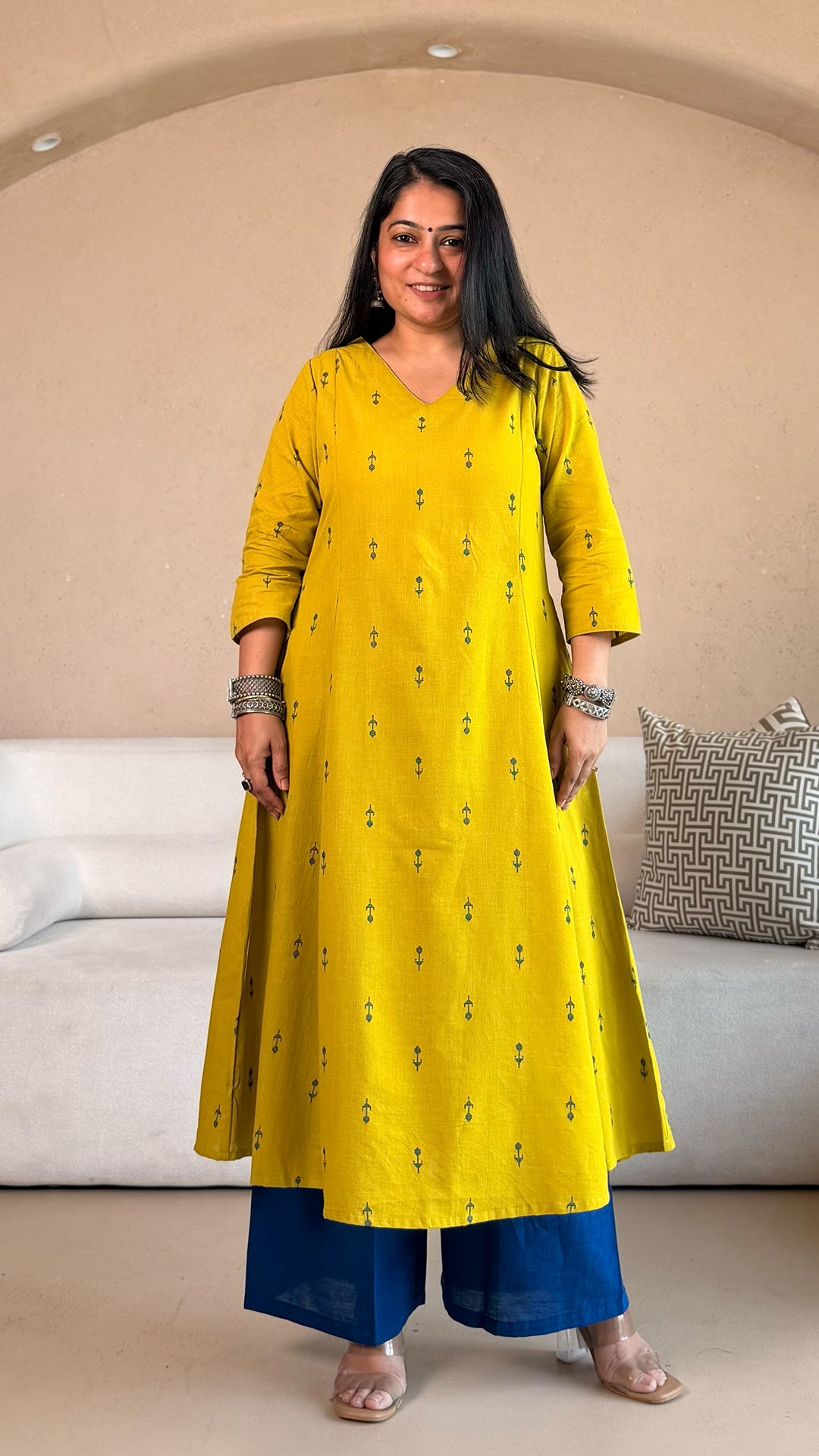 Swasti Handwoven Cotton Kurta - Lemon Green