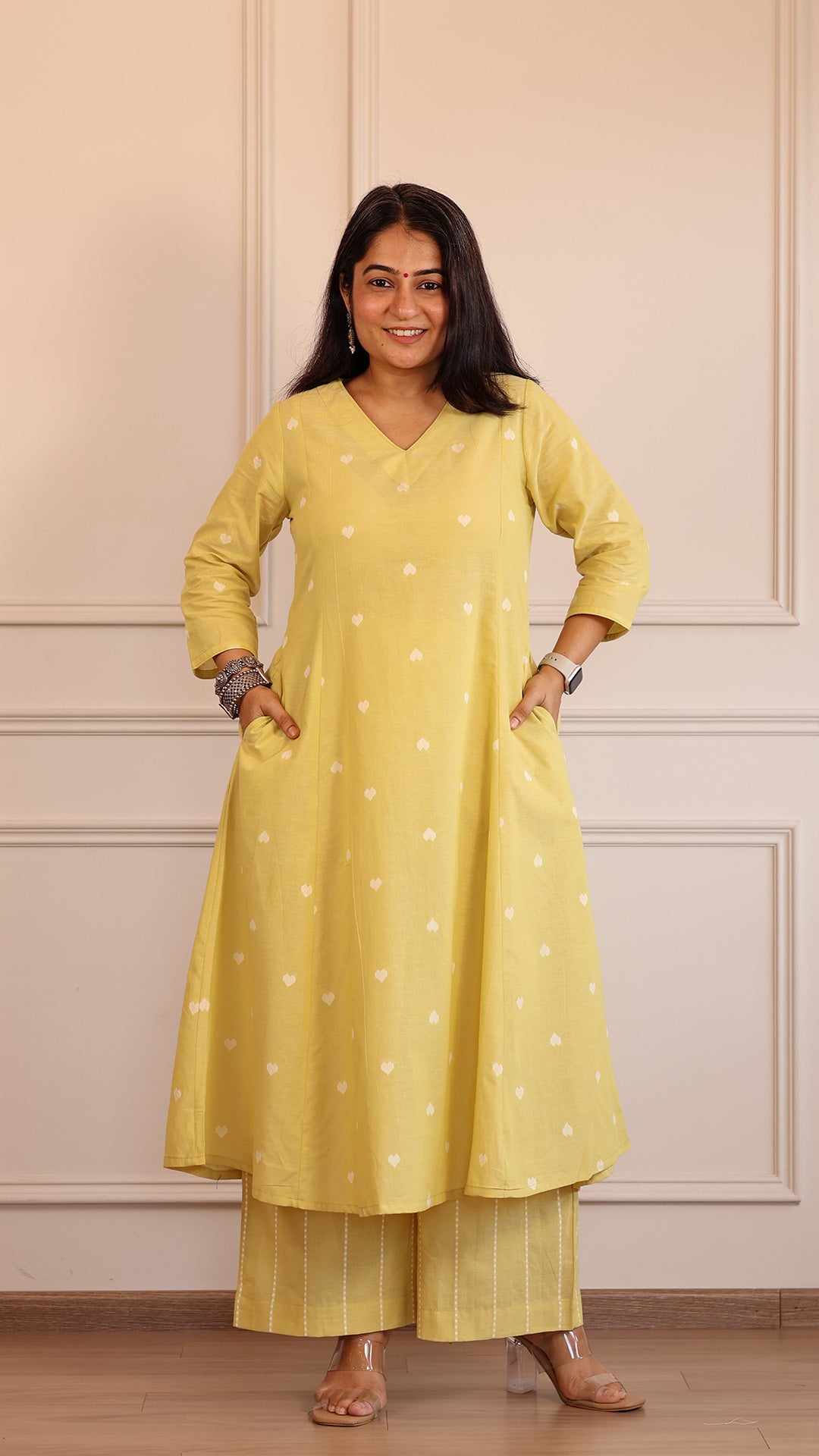 Hearts Handwoven Cotton Kurta - Yellow
