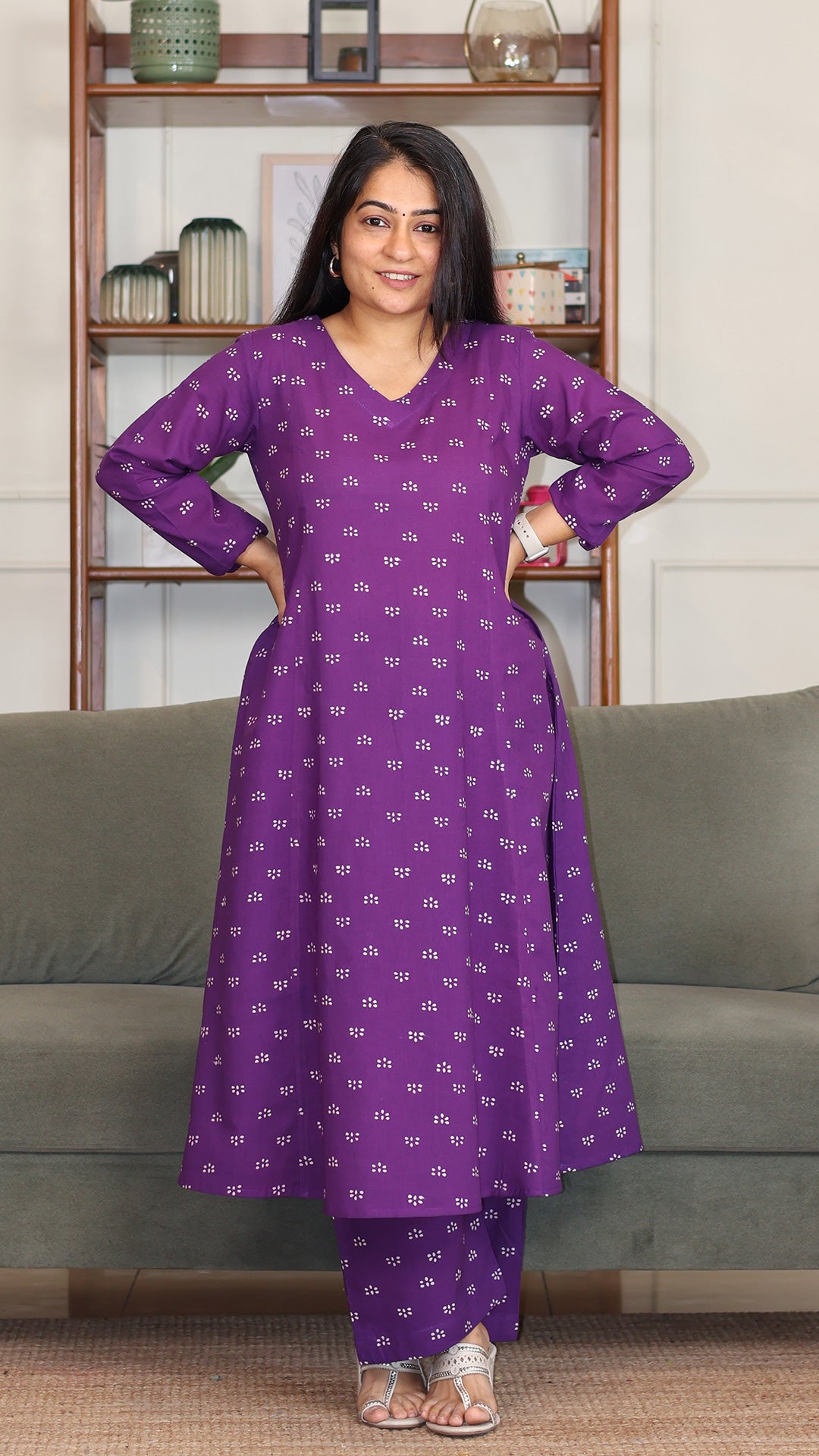 Bhavya Hand Block Cotton Kurta - Purple