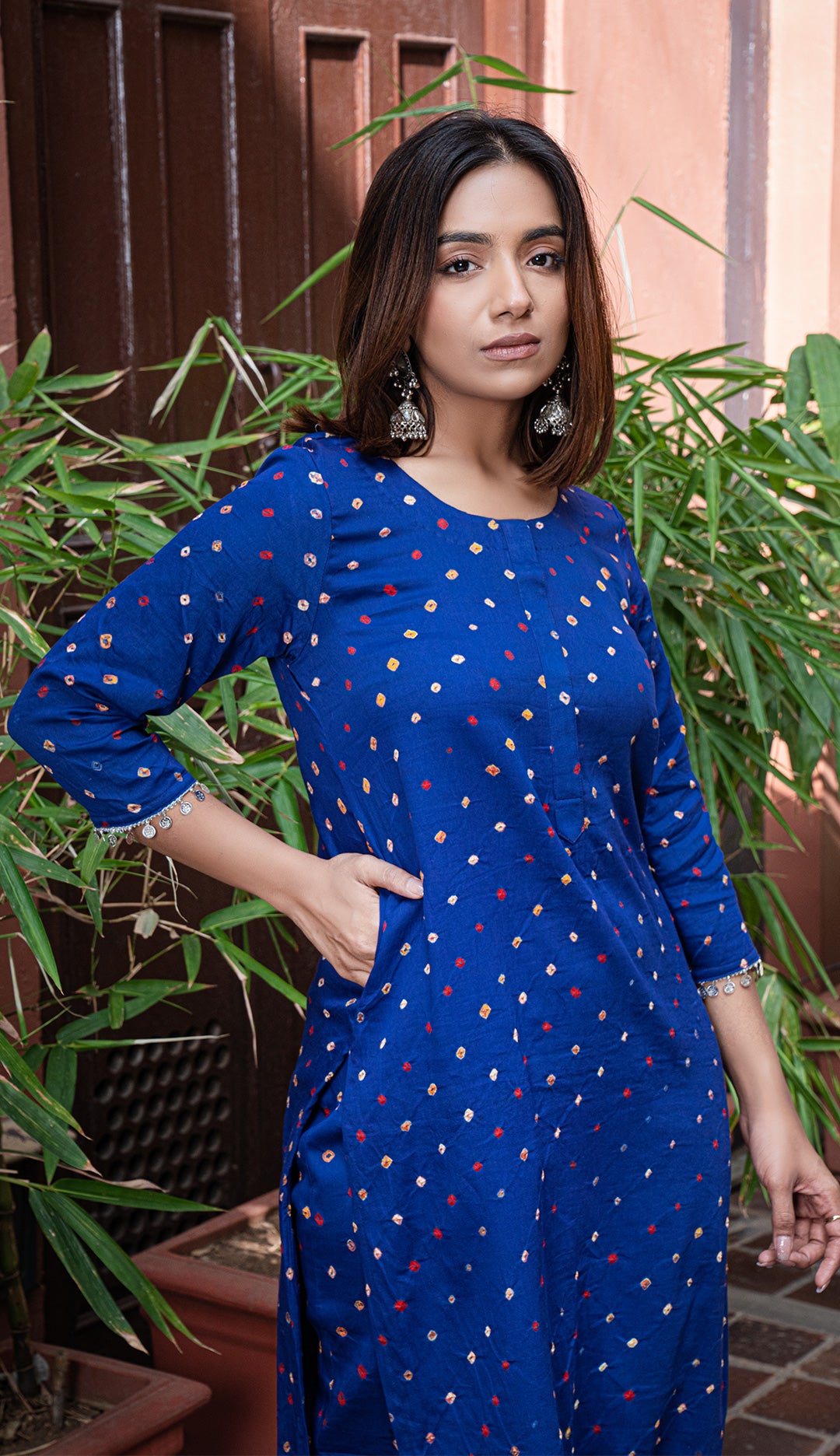 Blue Bandhani Cotton Kurta
