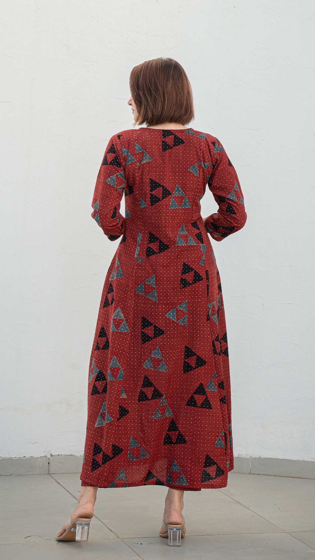 Rucha Ajrakh Handblock Kali Kurta - Brick Red