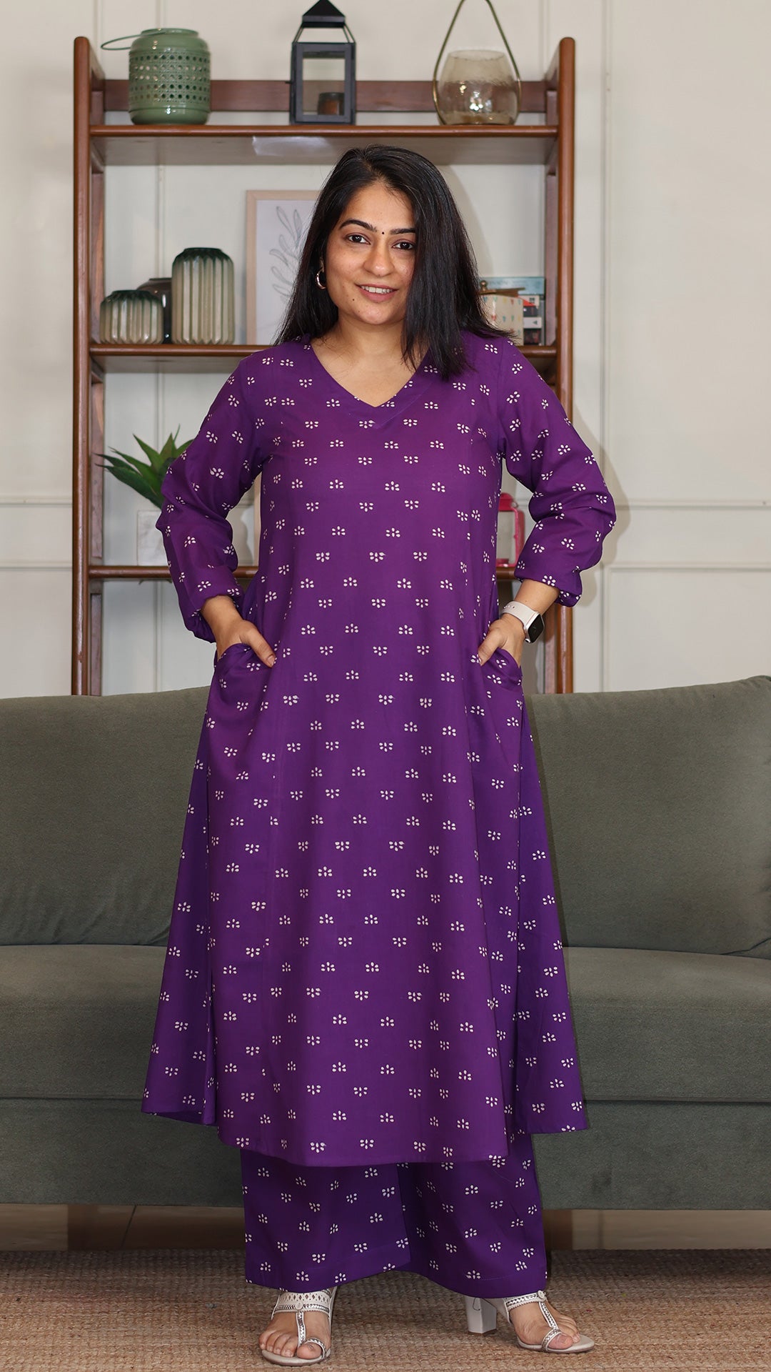 Bhavya Hand Block Cotton Kurta - Purple