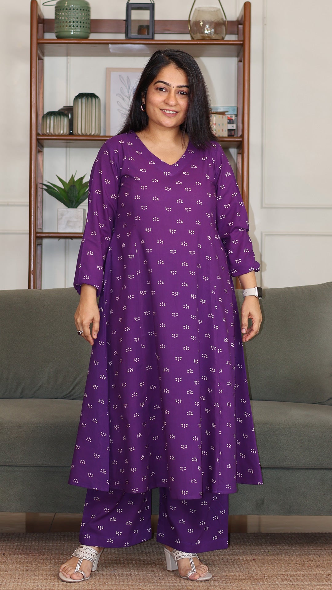 Bhavya Hand Block Cotton Kurta - Purple