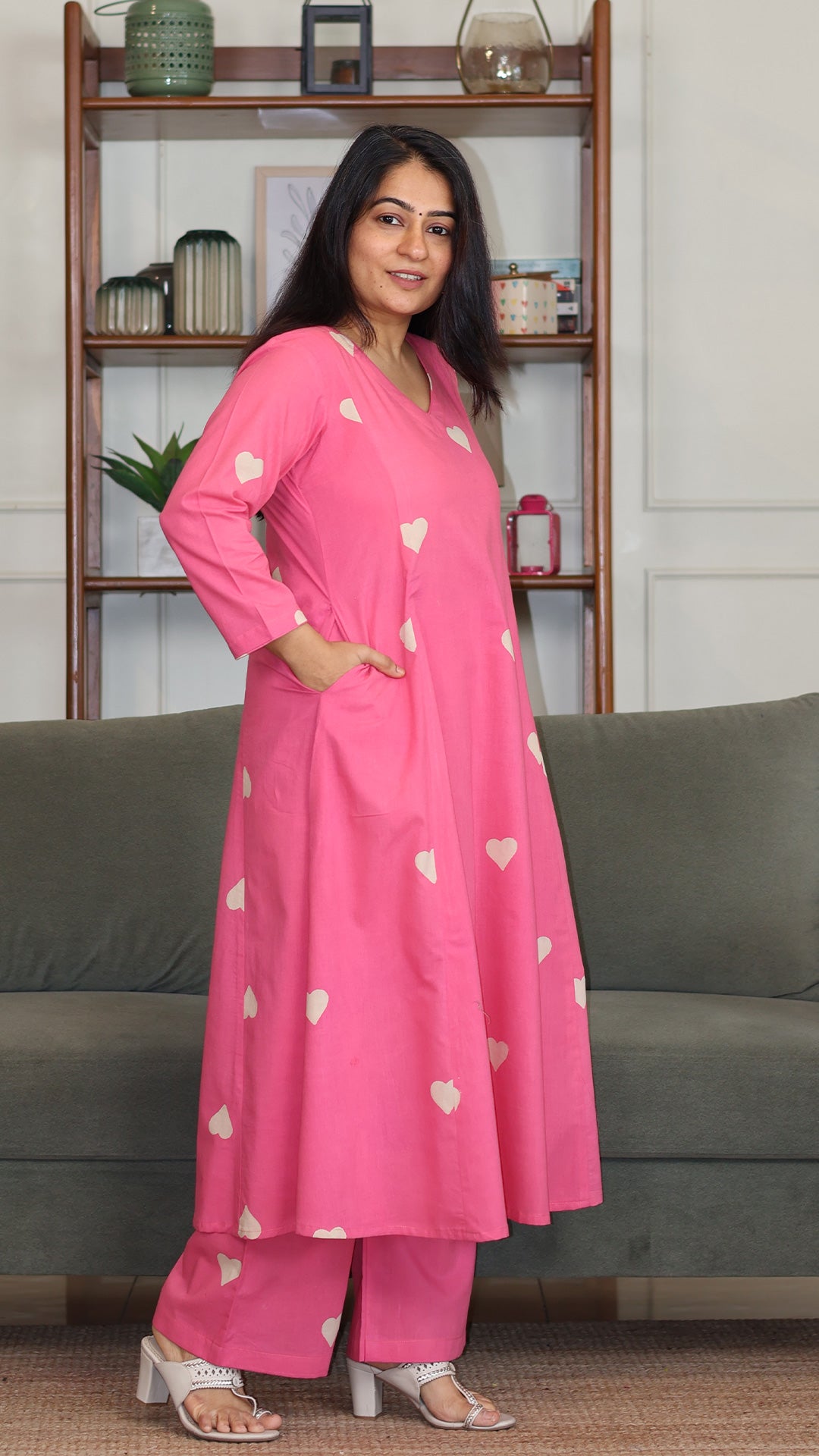 Fiza Hand Block Cotton Kurta - Pink