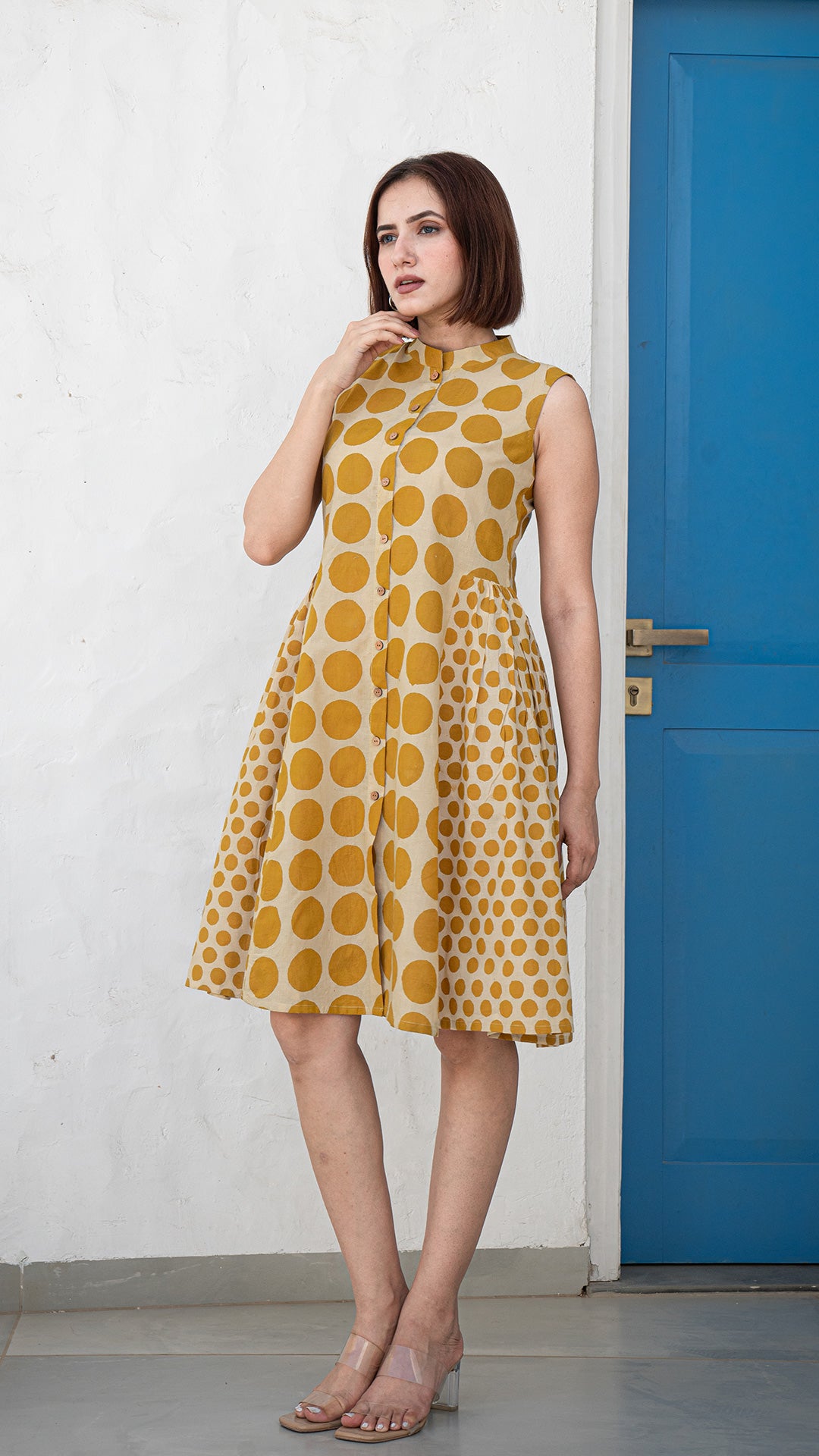 Mustard Polka Cotton Skater Dress