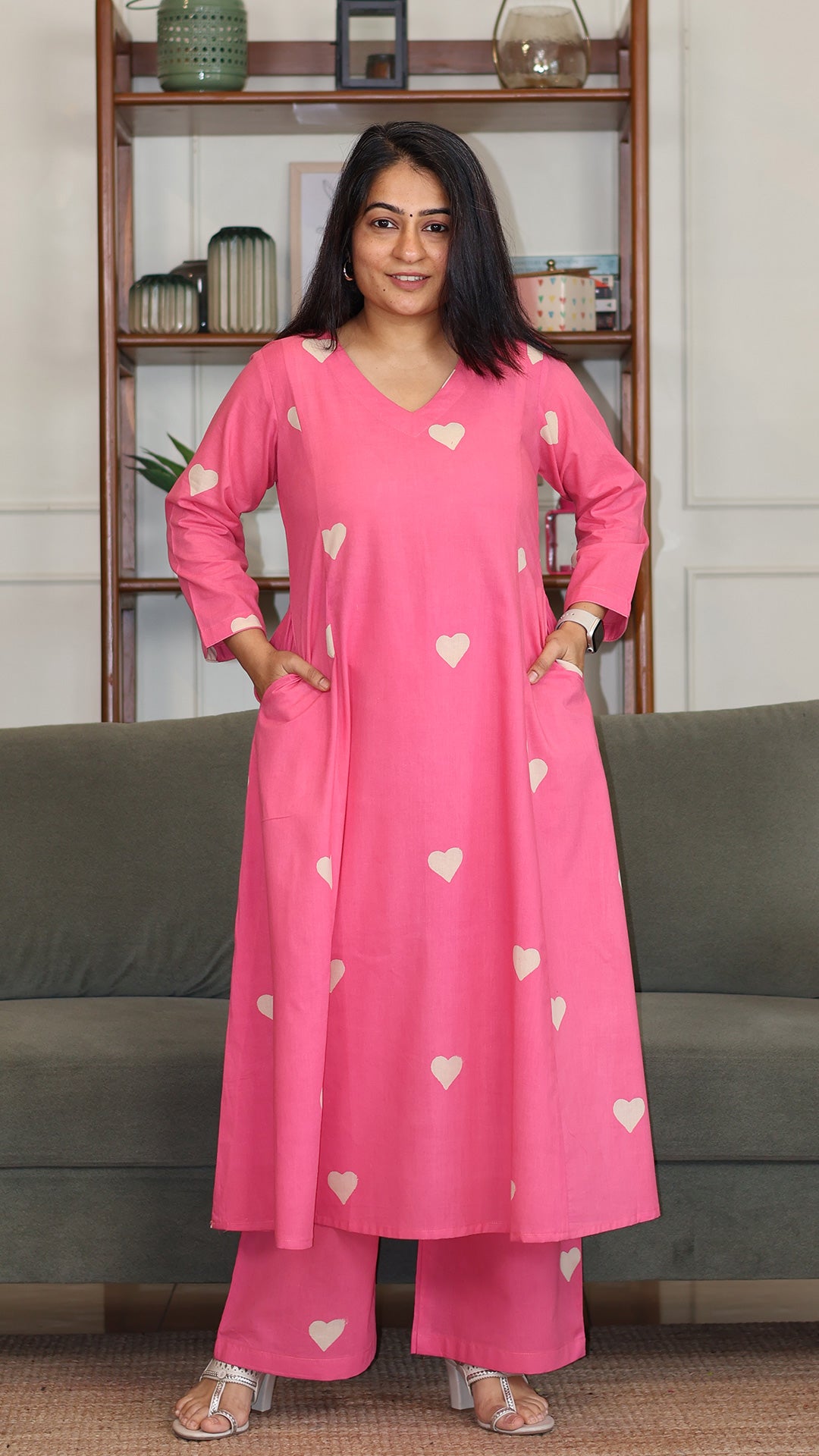 Fiza Hand Block Cotton Kurta - Pink