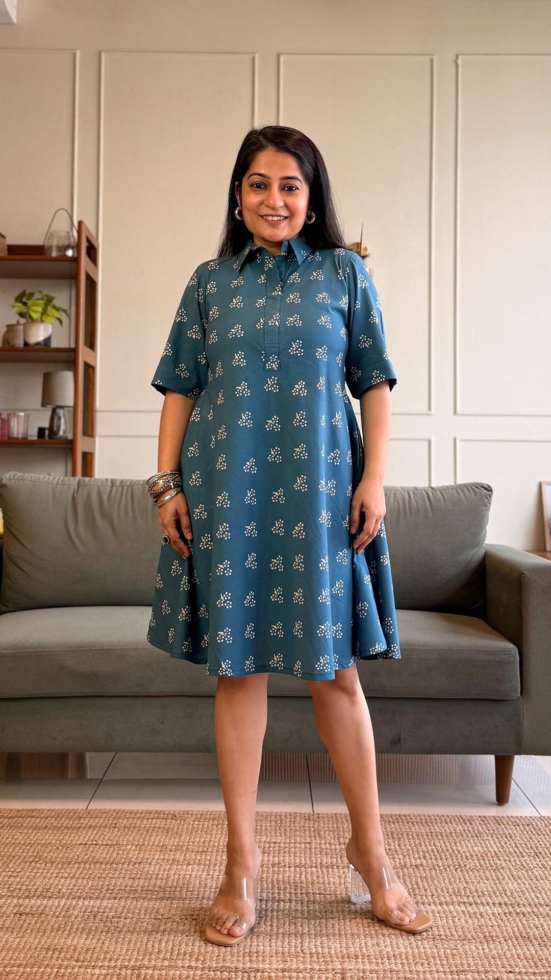 Huma Cotton Skater Dress - Blue