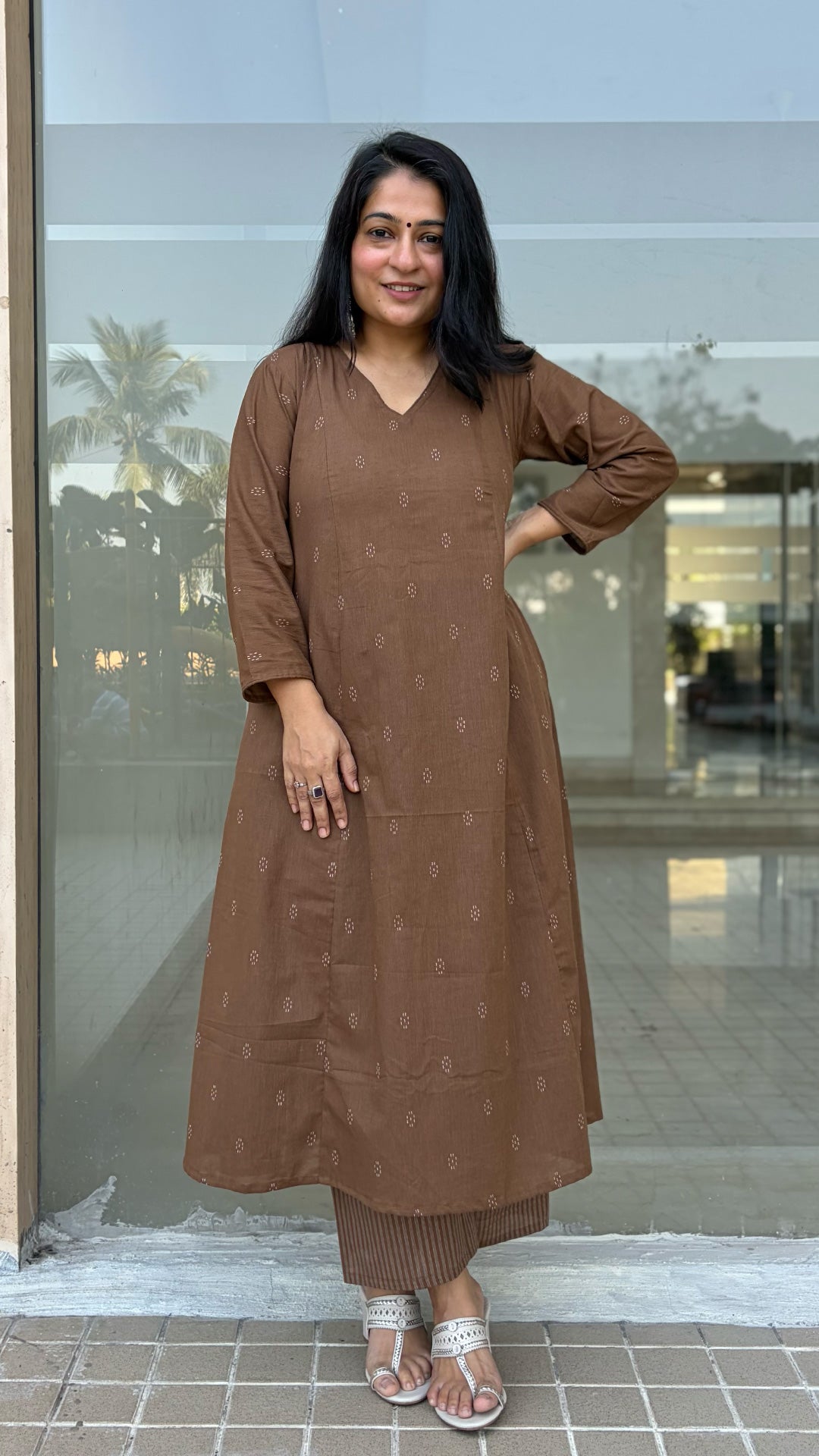 Mishri Brown Hand Woven Kali Cotton Kurta