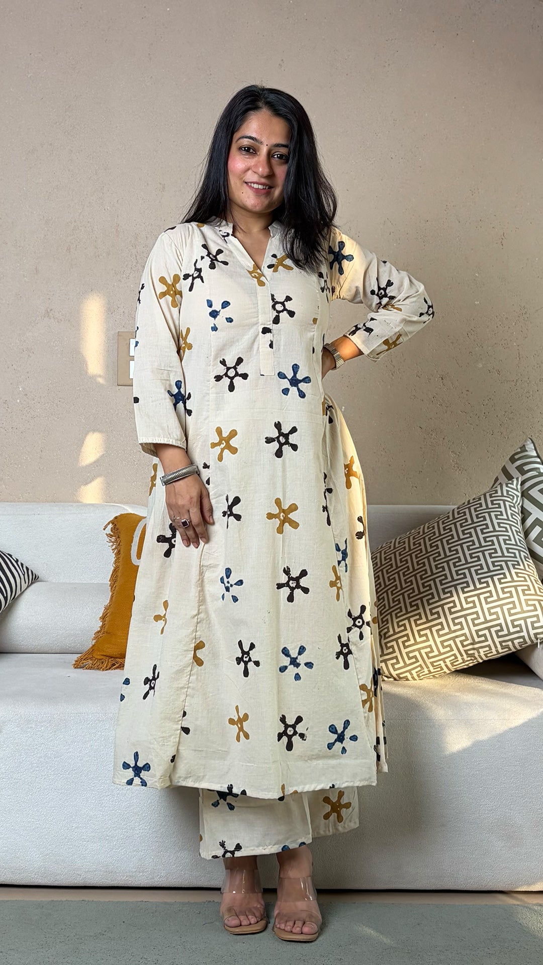 Lajja Ajrakh Kali Kurta In Cotton - Ivory
