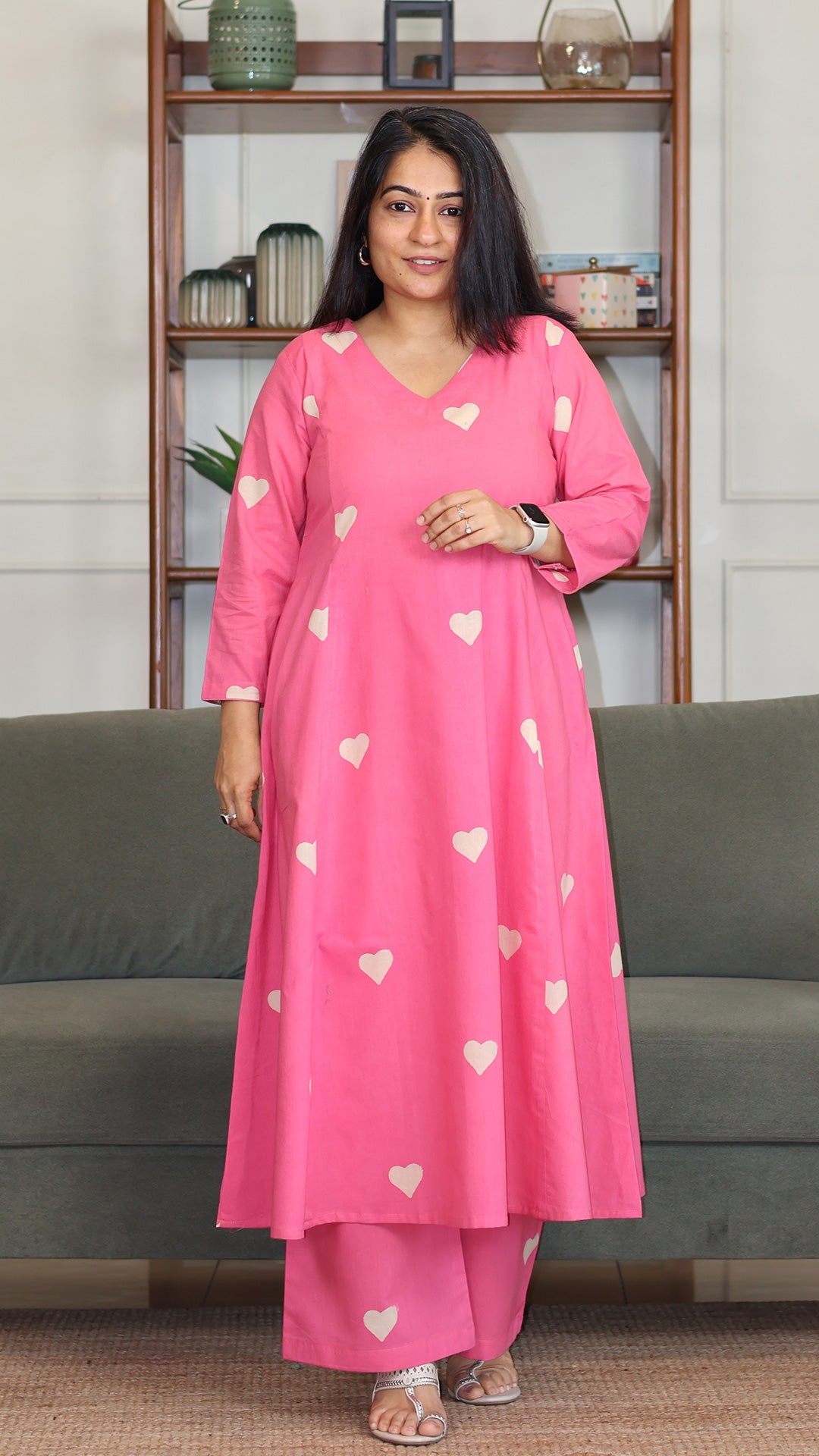 Fiza Hand Block Cotton Kurta - Pink