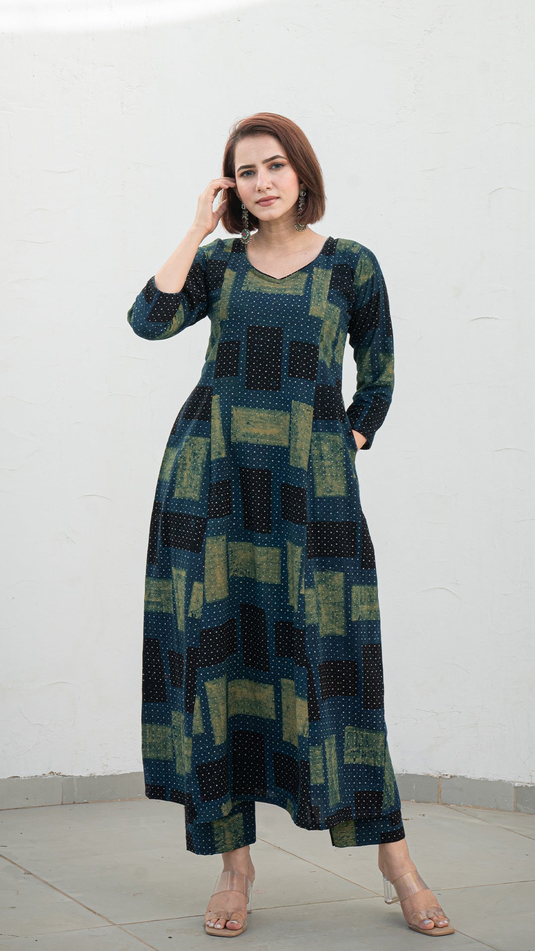Kresha Ajrakh Handblock Kali Kurta - Indigo