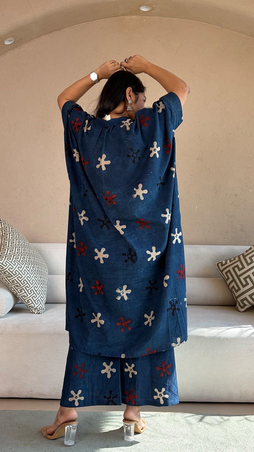 Mirah Ajrakh kaftan co-ord In Cotton - Indigo