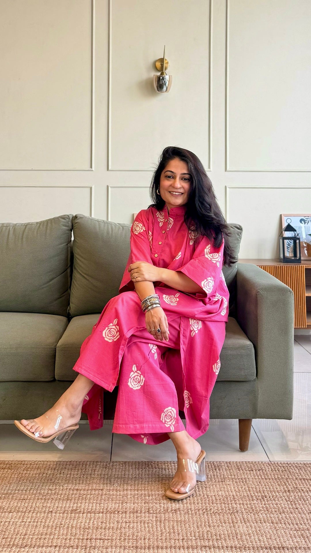 Raahi Kaftan Co-ord In Cotton - Pink