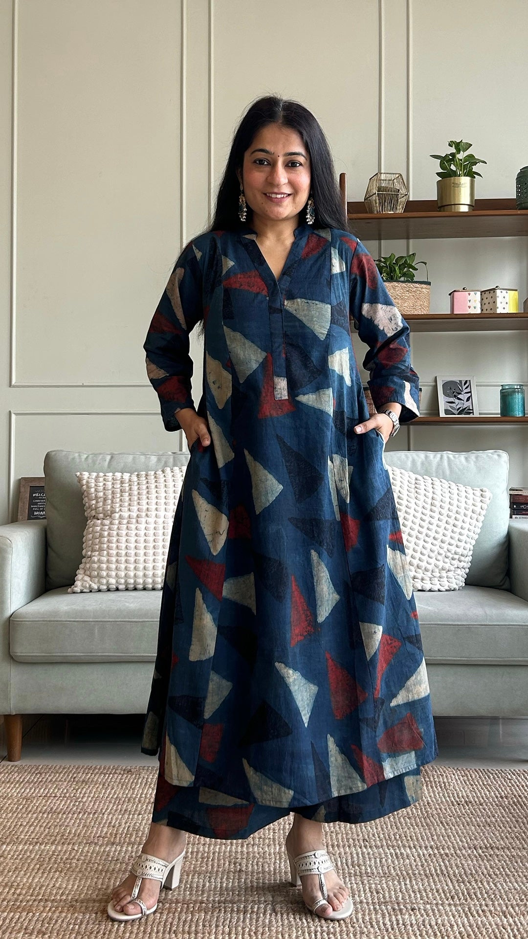 Mansi Ajrakh Handblock Kali Kurta - Indigo