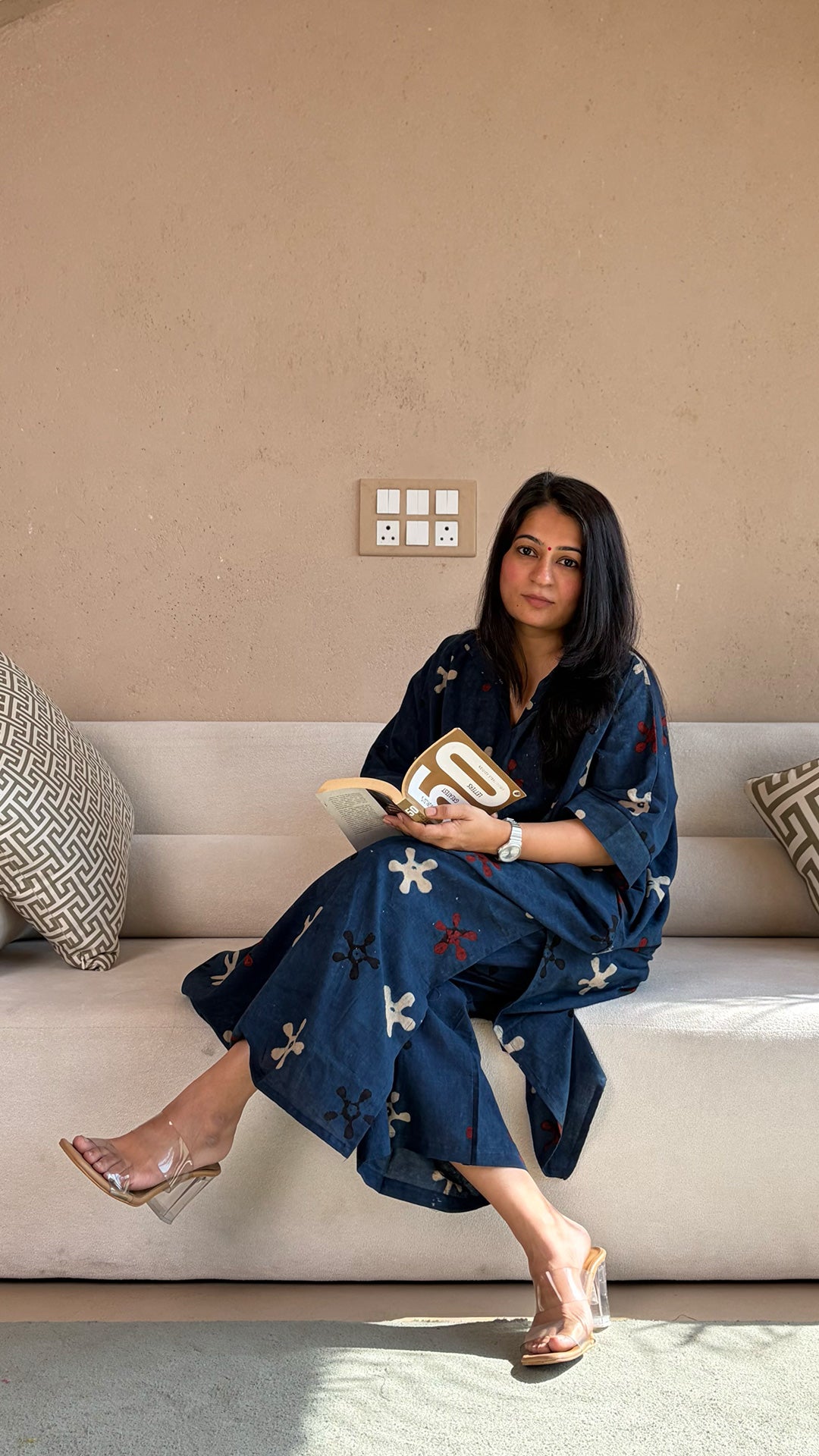 Mirah Ajrakh kaftan co-ord In Cotton - Indigo