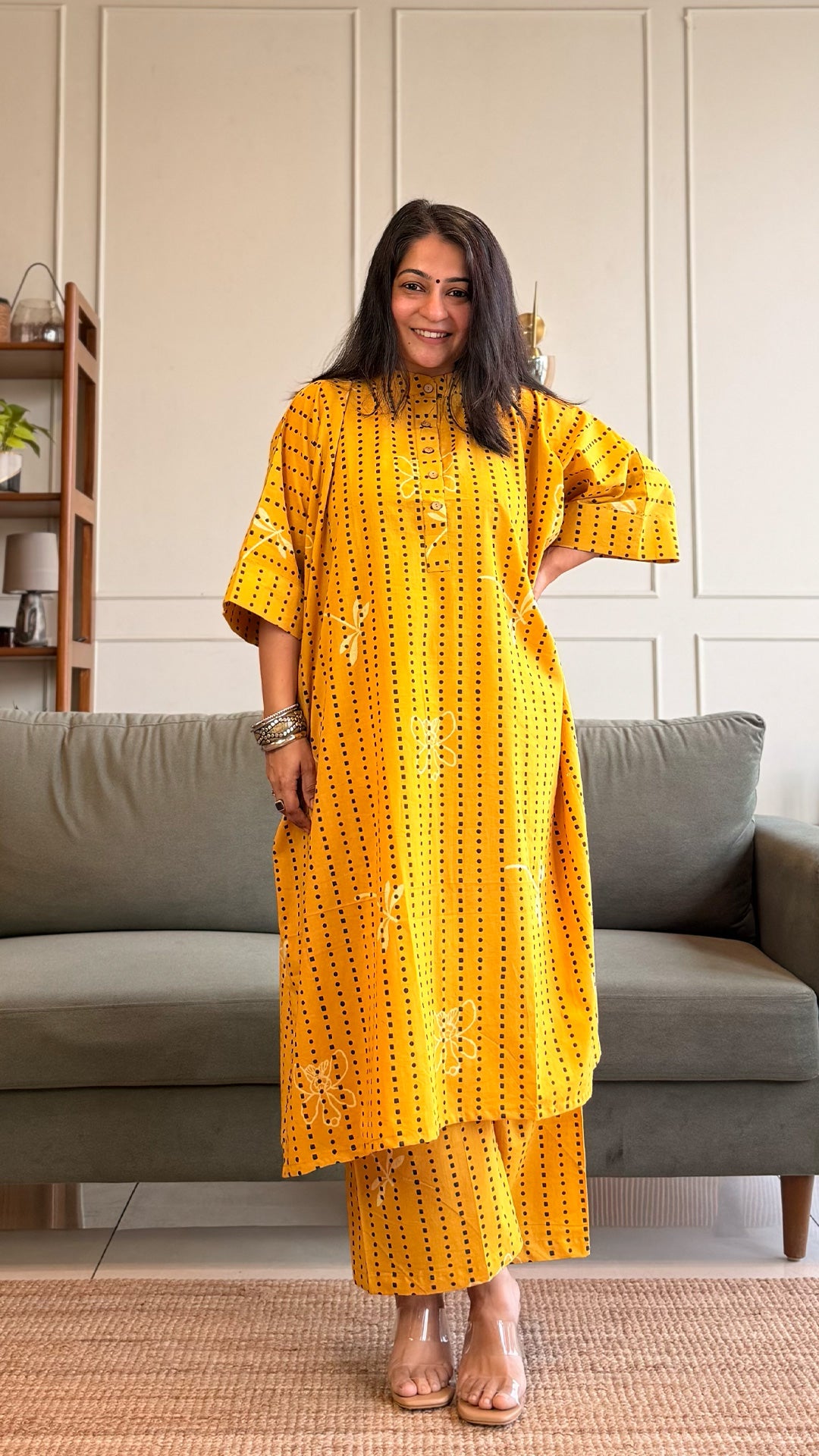 Aadvika Kaftan Co-ord In Cotton - Yellow