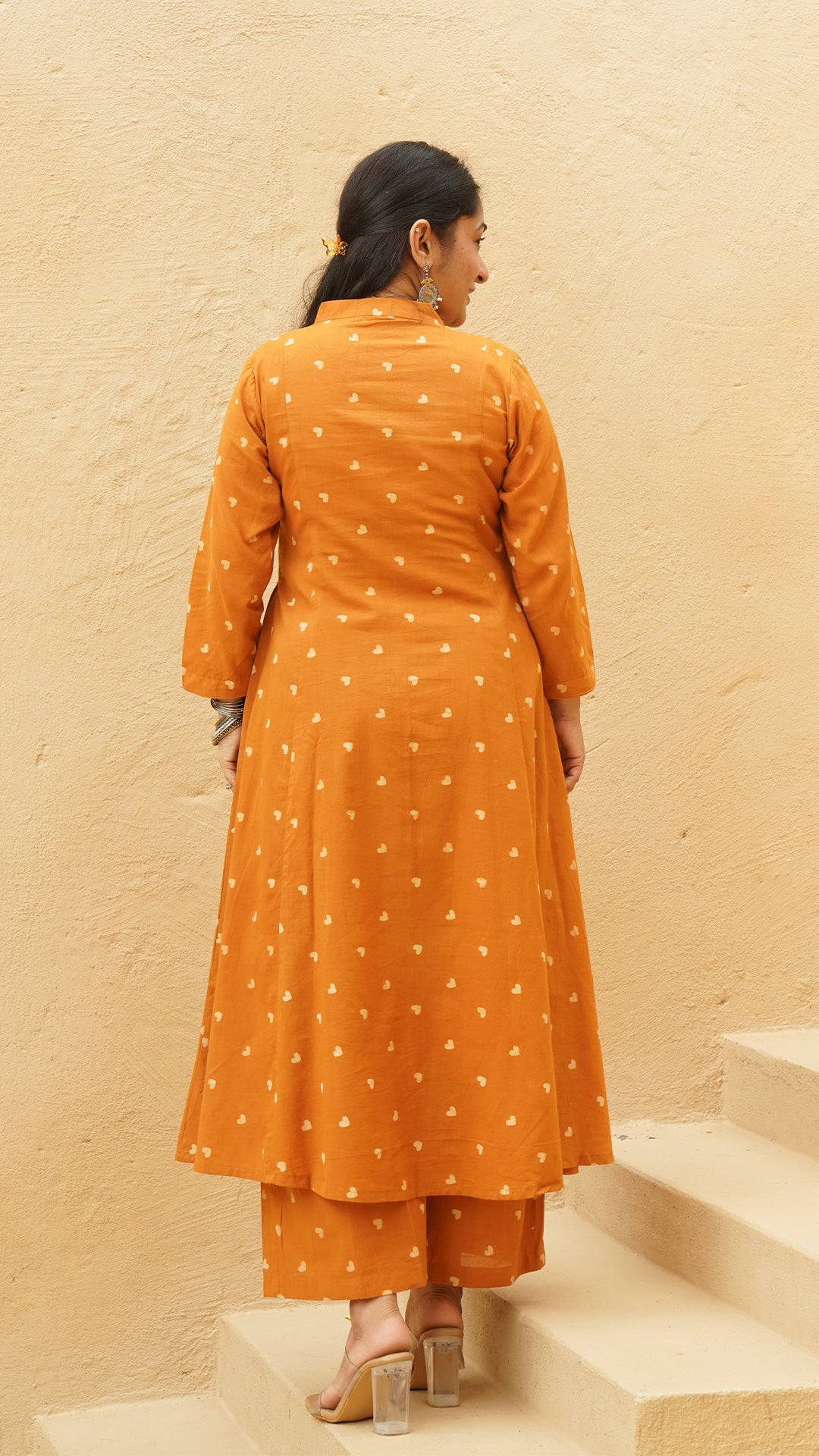 Little Hearts - Hand Block Kali Cotton Kurta - Rust